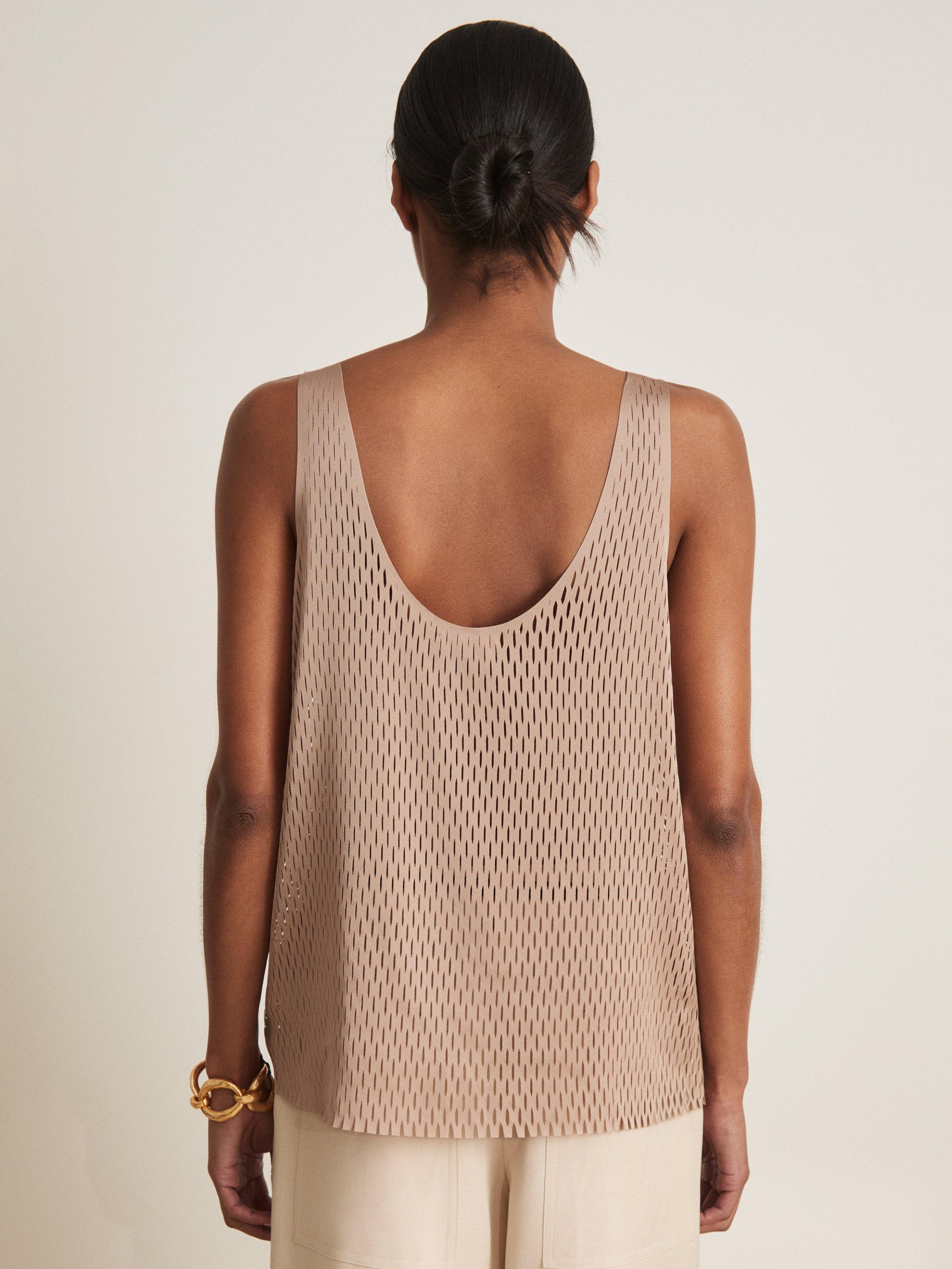 Product image 2 of 5, which shows Reiss Atelier Isabelle Open Weave Top, Light Brown, 6