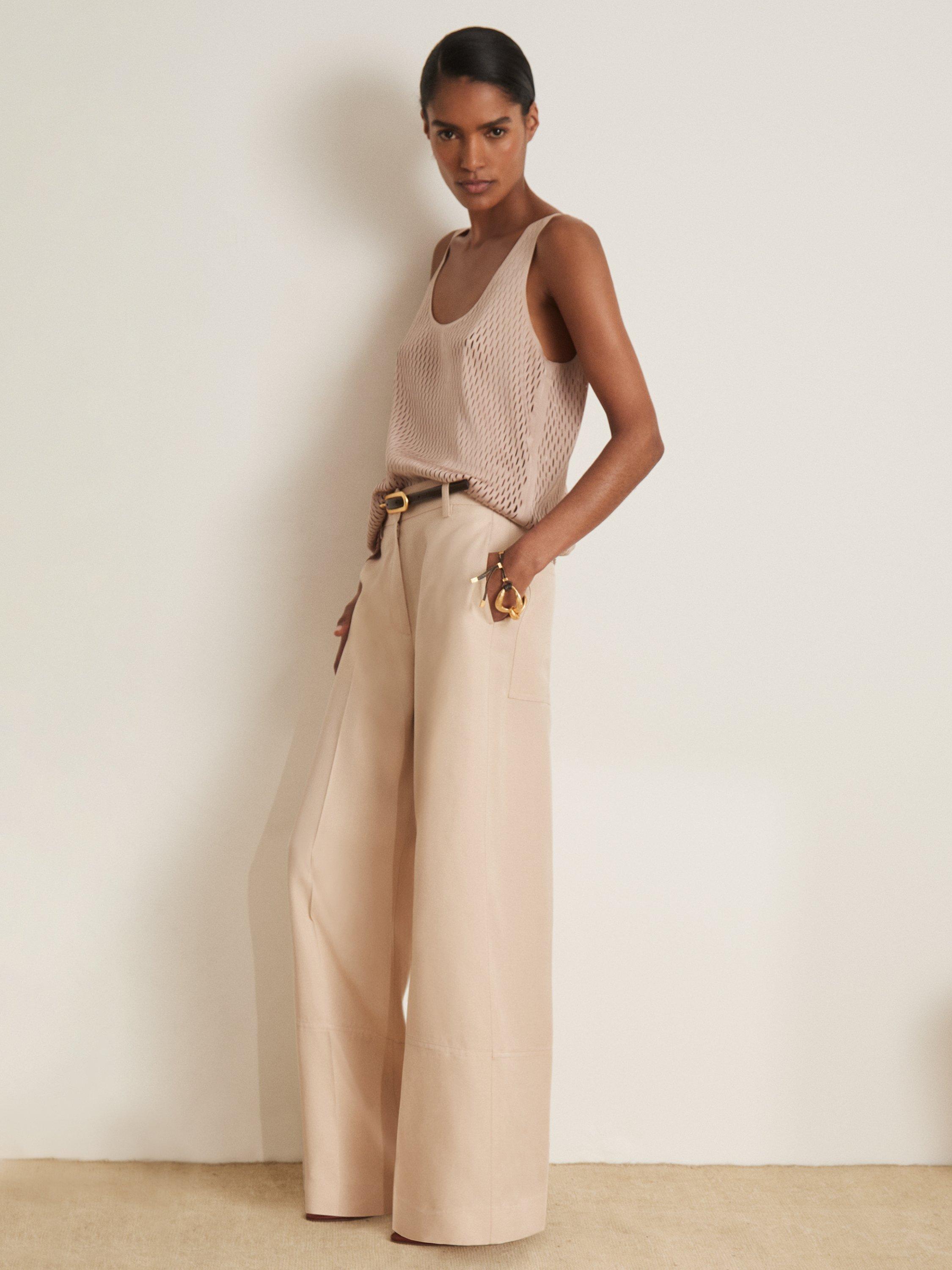 Product image 4 of 5, which shows Reiss Atelier Isabelle Open Weave Top, Light Brown, 6