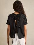 Reiss Iyla Short Sleeve Floral Cut Out Embroidered Top, Black