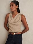 Reiss Lyra Cowl Neck Sleeveless Top, Camel