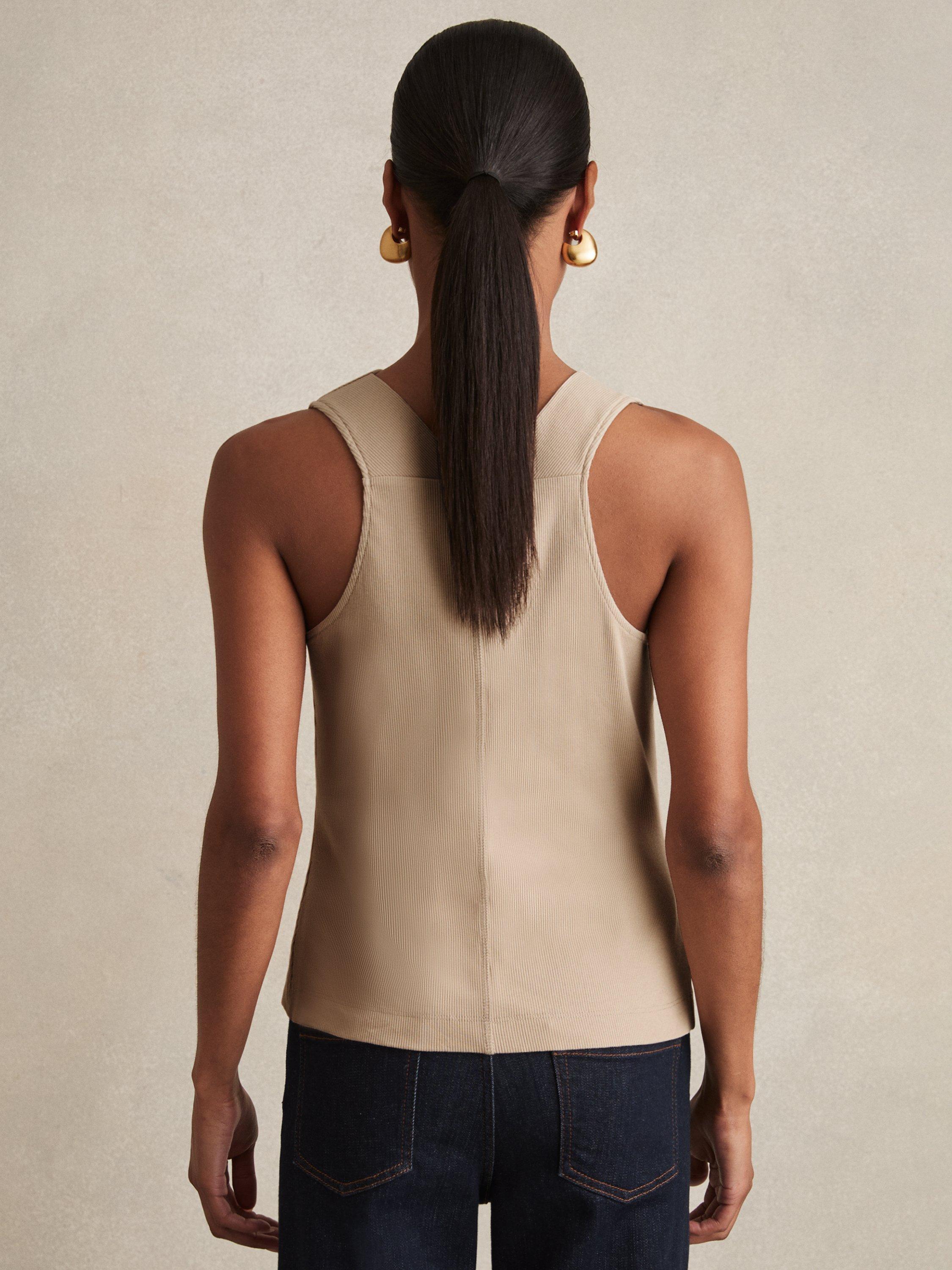 Product image 2 of 5, which shows Reiss Lyra Cowl Neck Sleeveless Top, Camel, XS