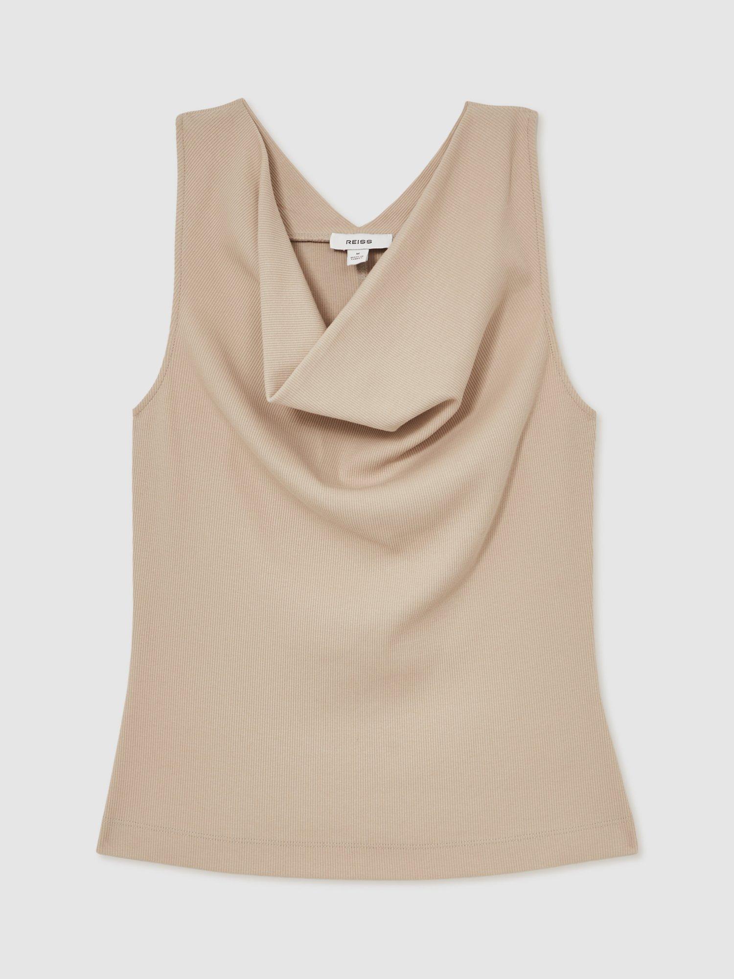 Product image 3 of 5, which shows Reiss Lyra Cowl Neck Sleeveless Top, Camel, XS