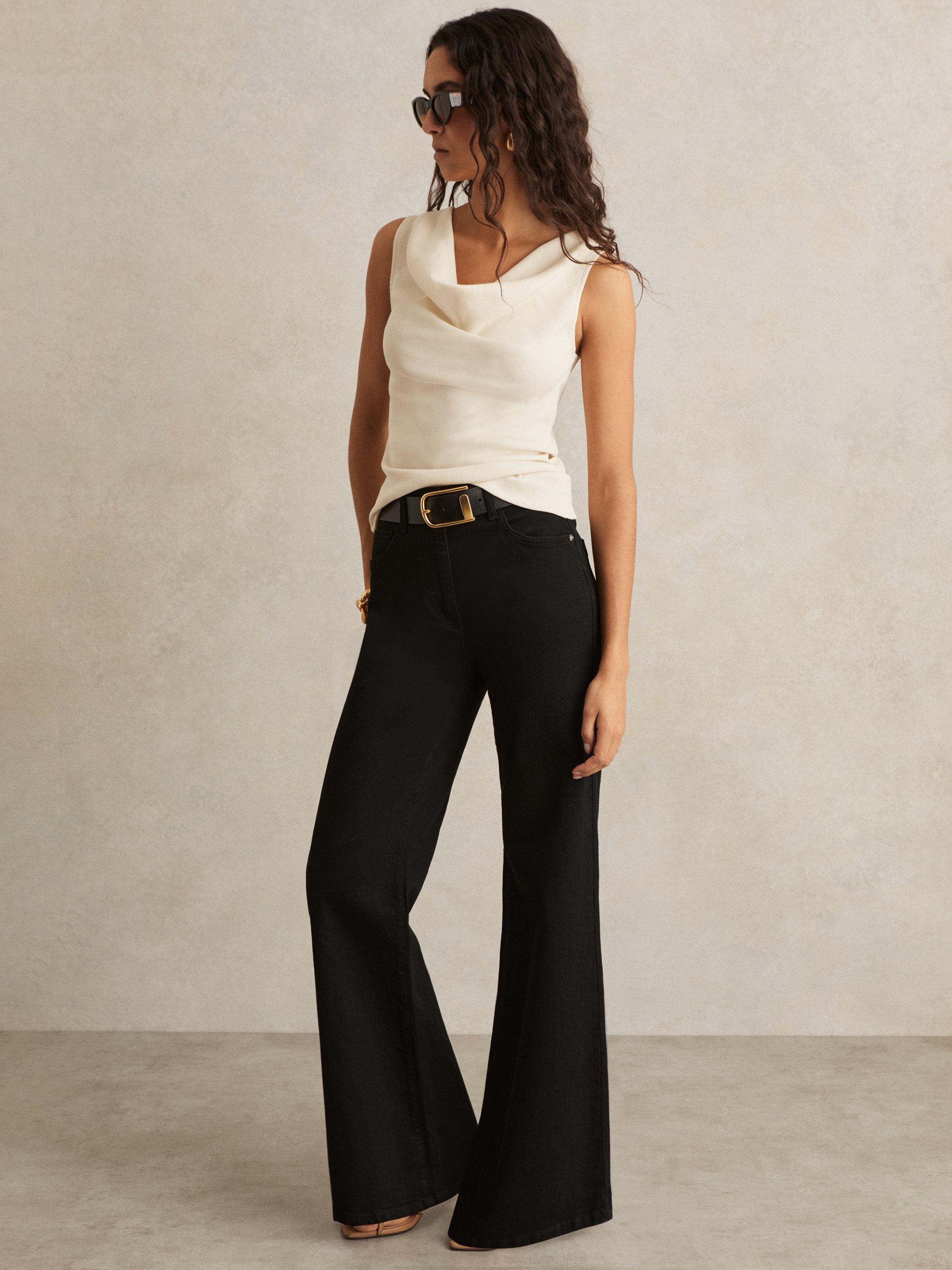 Product image 1 of 6, which shows Reiss Lyra Ribbed Cowl-Neck Vest, Ivory, XS