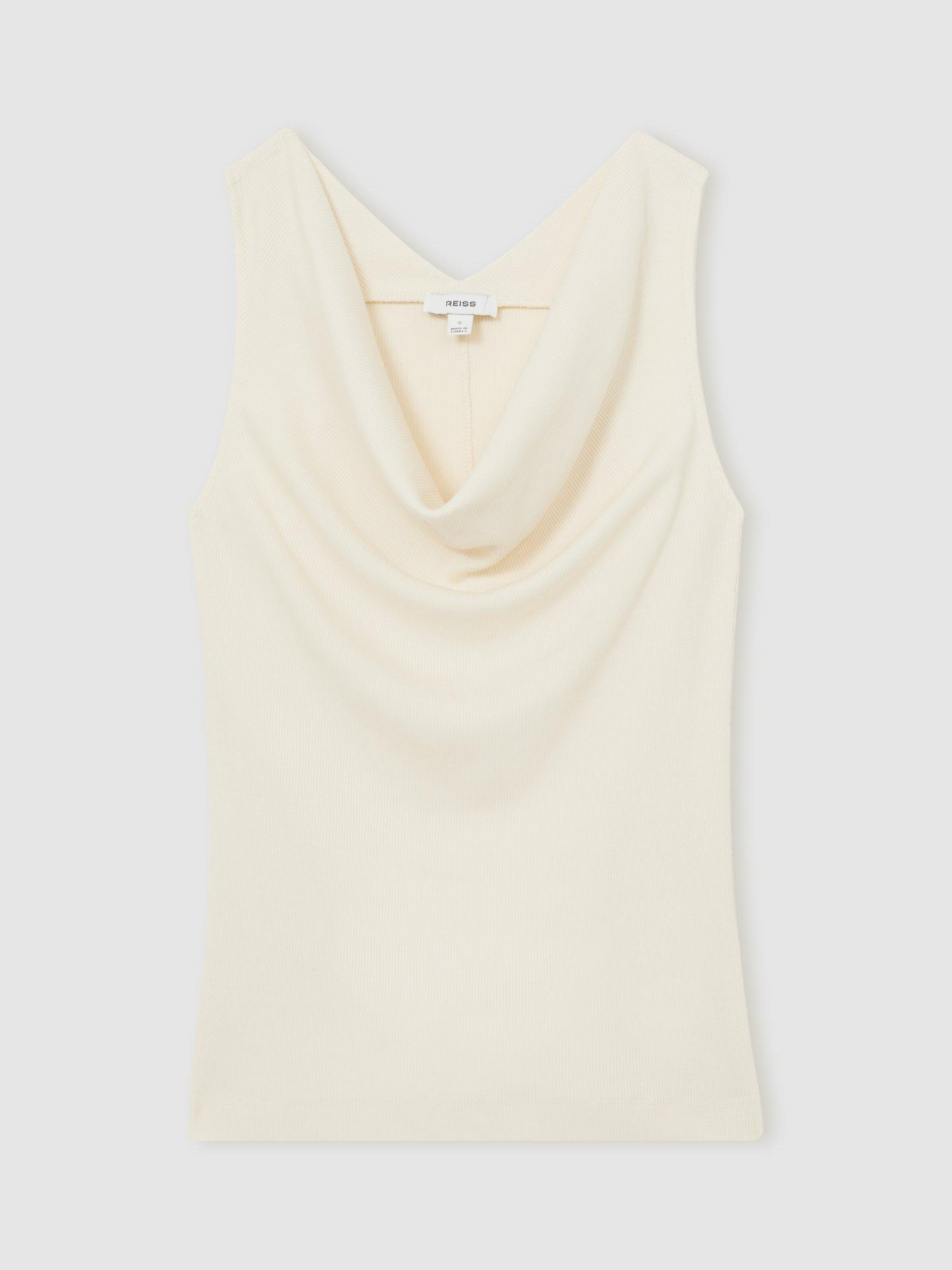 Product image 4 of 6, which shows Reiss Lyra Ribbed Cowl-Neck Vest, Ivory, XS