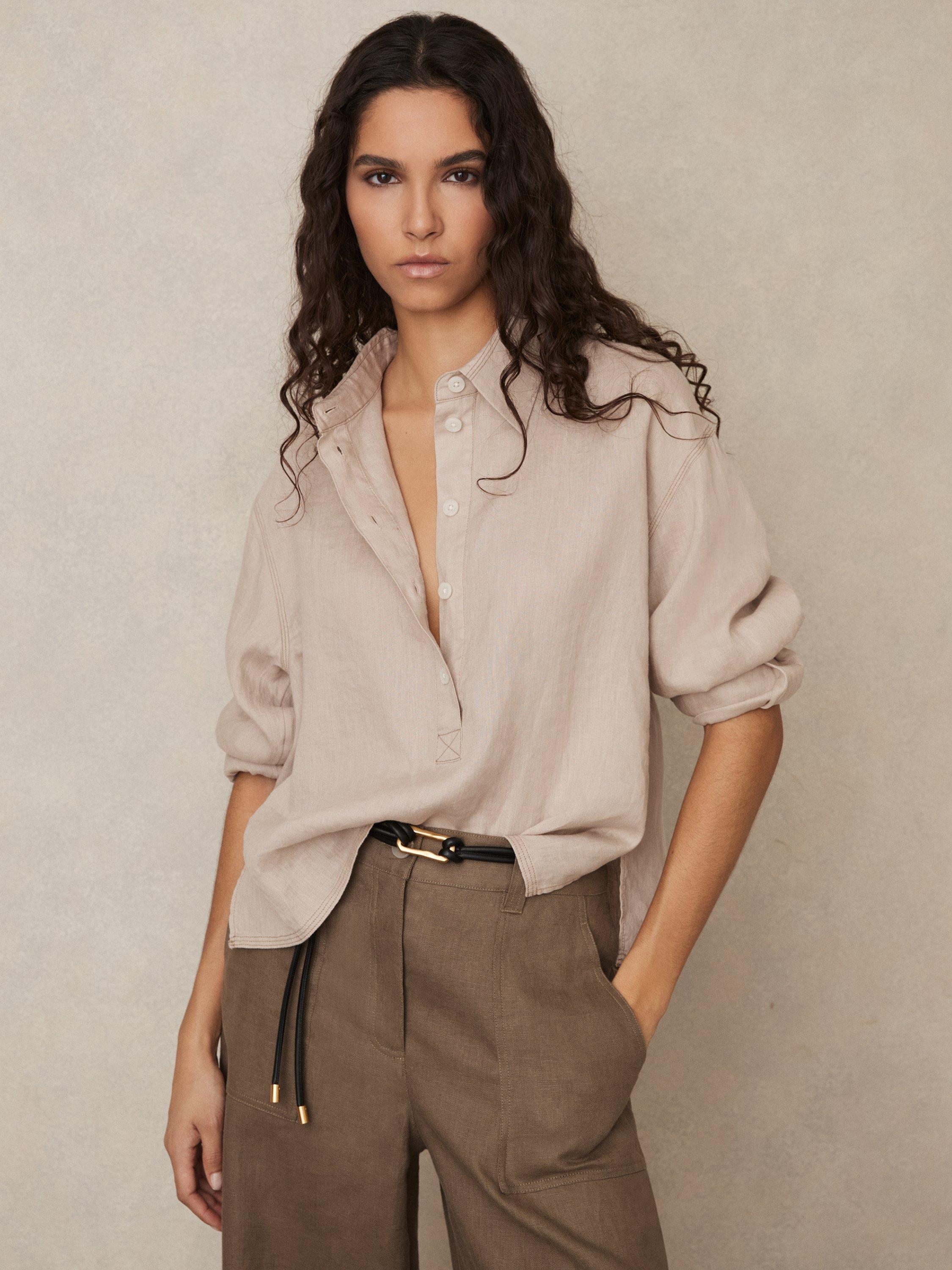 Product image 1 of 5, which shows Reiss Nina Pure Linen Shirt, Beige, 10