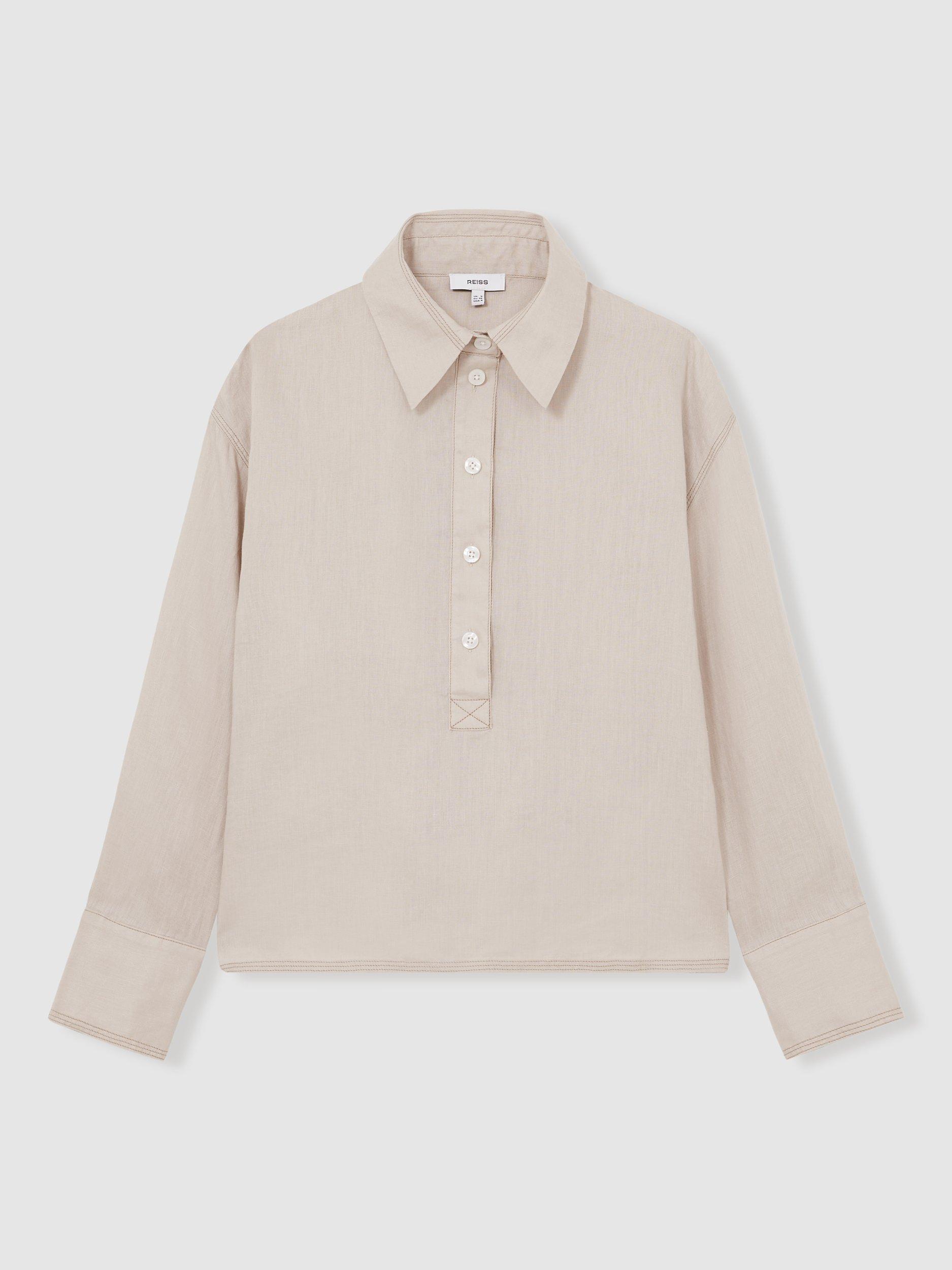 Product image 3 of 5, which shows Reiss Nina Pure Linen Shirt, Beige, 10