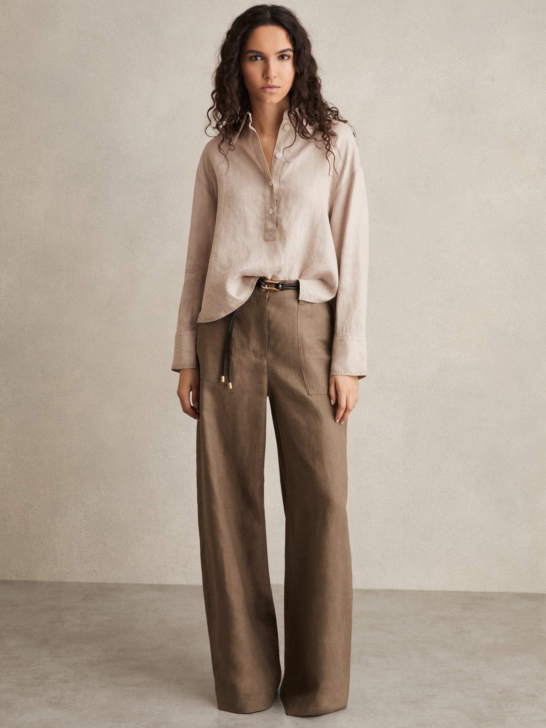 Product image 4 of 5, which shows Reiss Nina Pure Linen Shirt, Beige, 10
