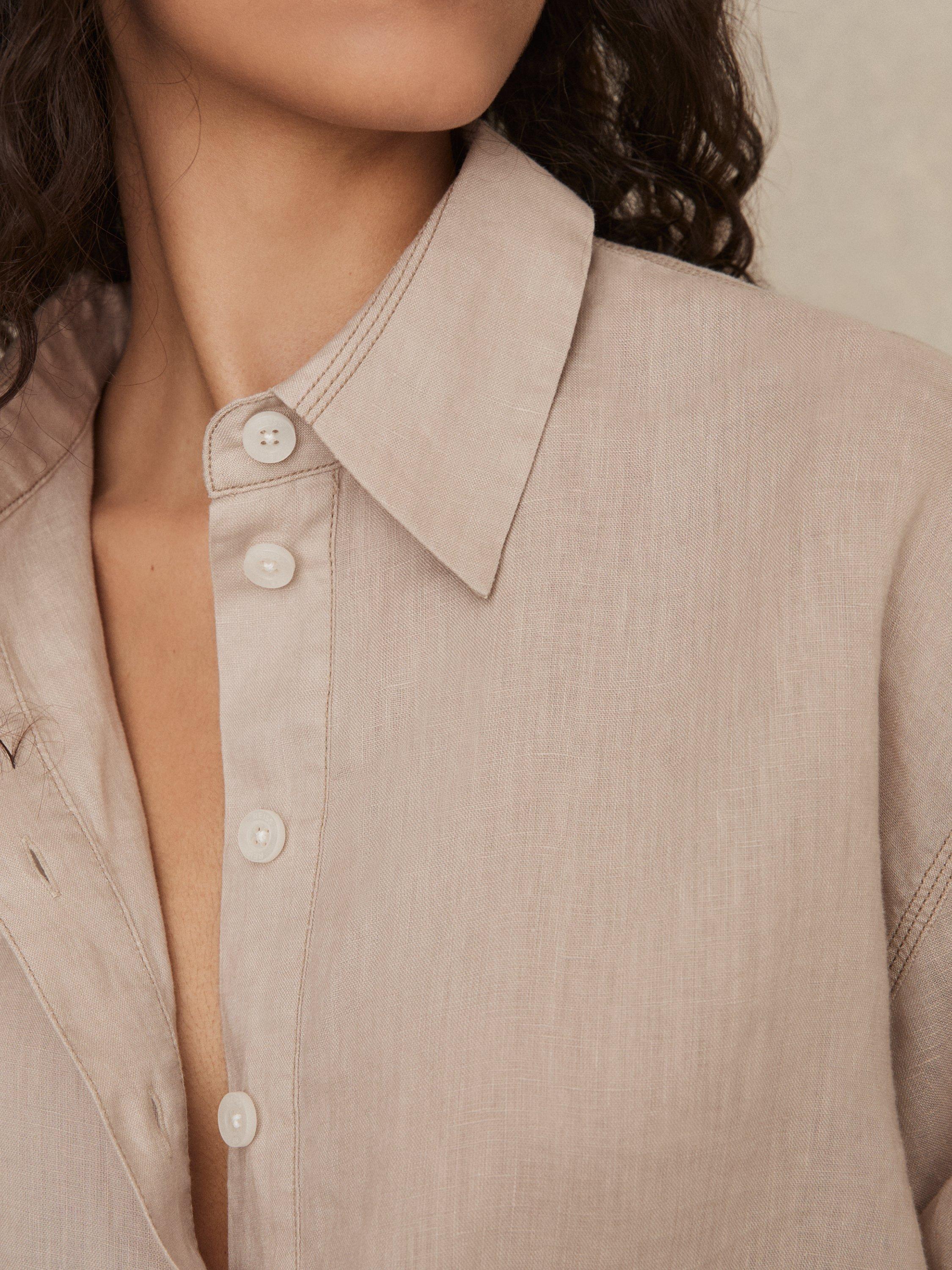 Product image 5 of 5, which shows Reiss Nina Pure Linen Shirt, Beige, 10