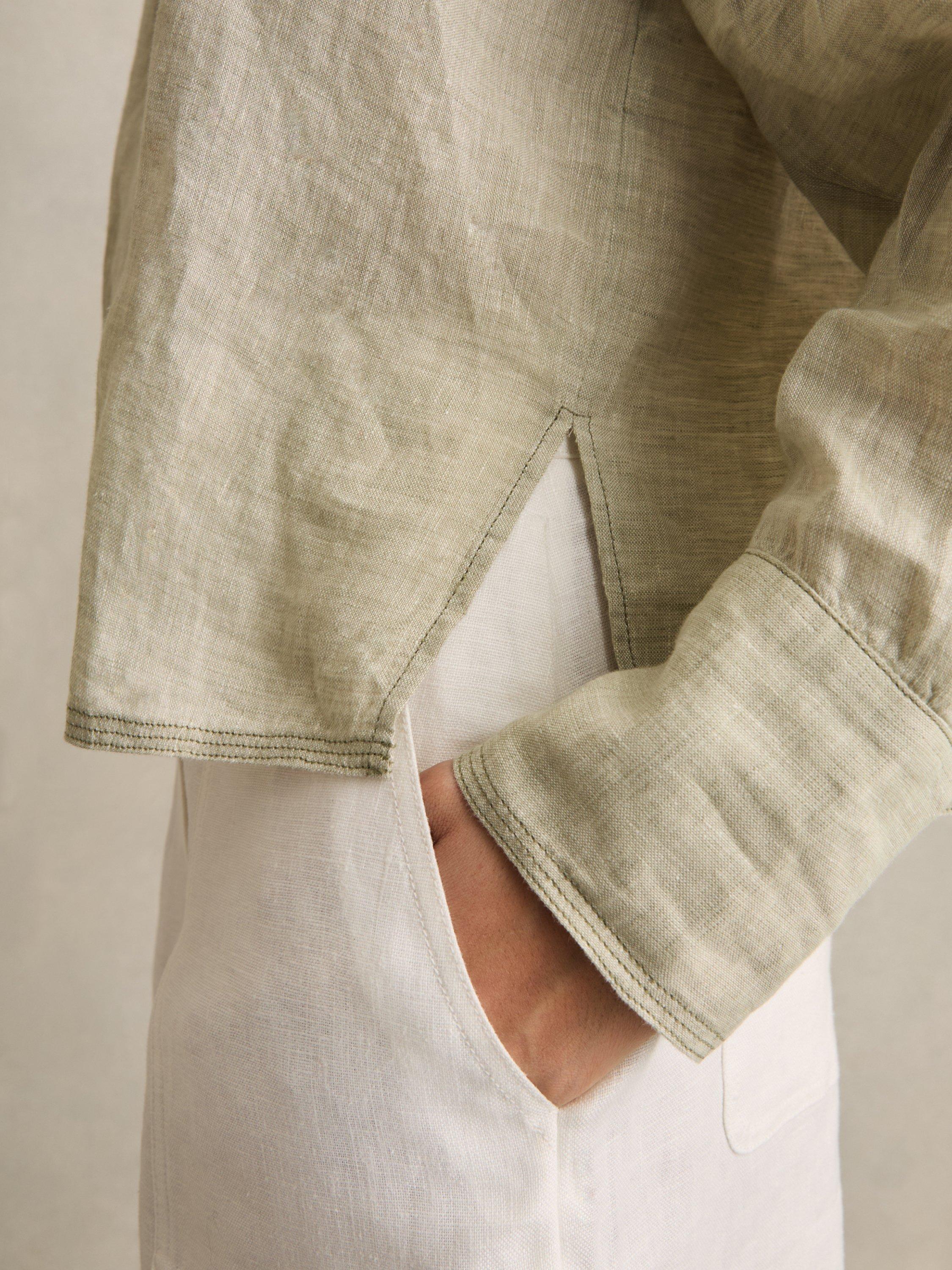 Product image 2 of 5, which shows Reiss Nina Pure Linen Shirt, Sage, 8