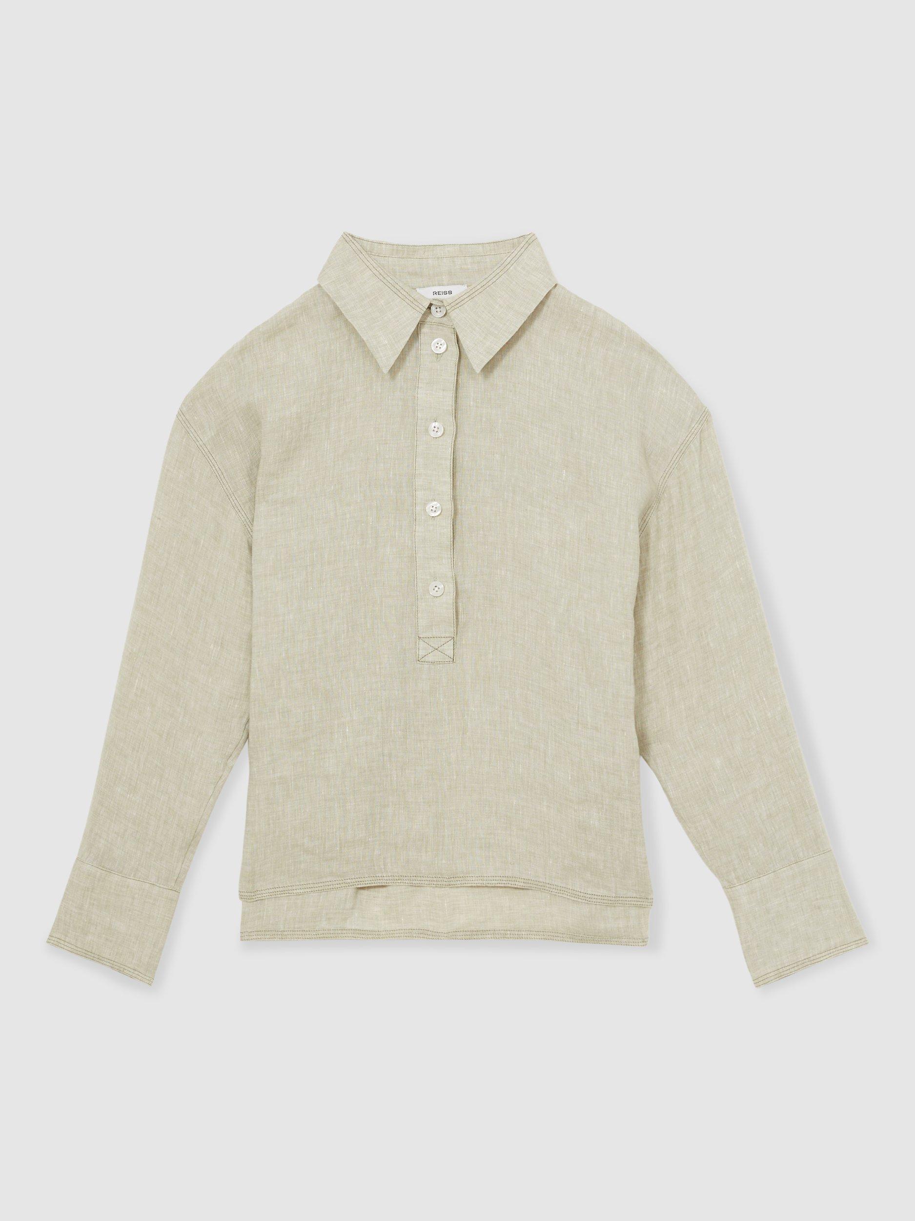 Product image 3 of 5, which shows Reiss Nina Pure Linen Shirt, Sage, 8