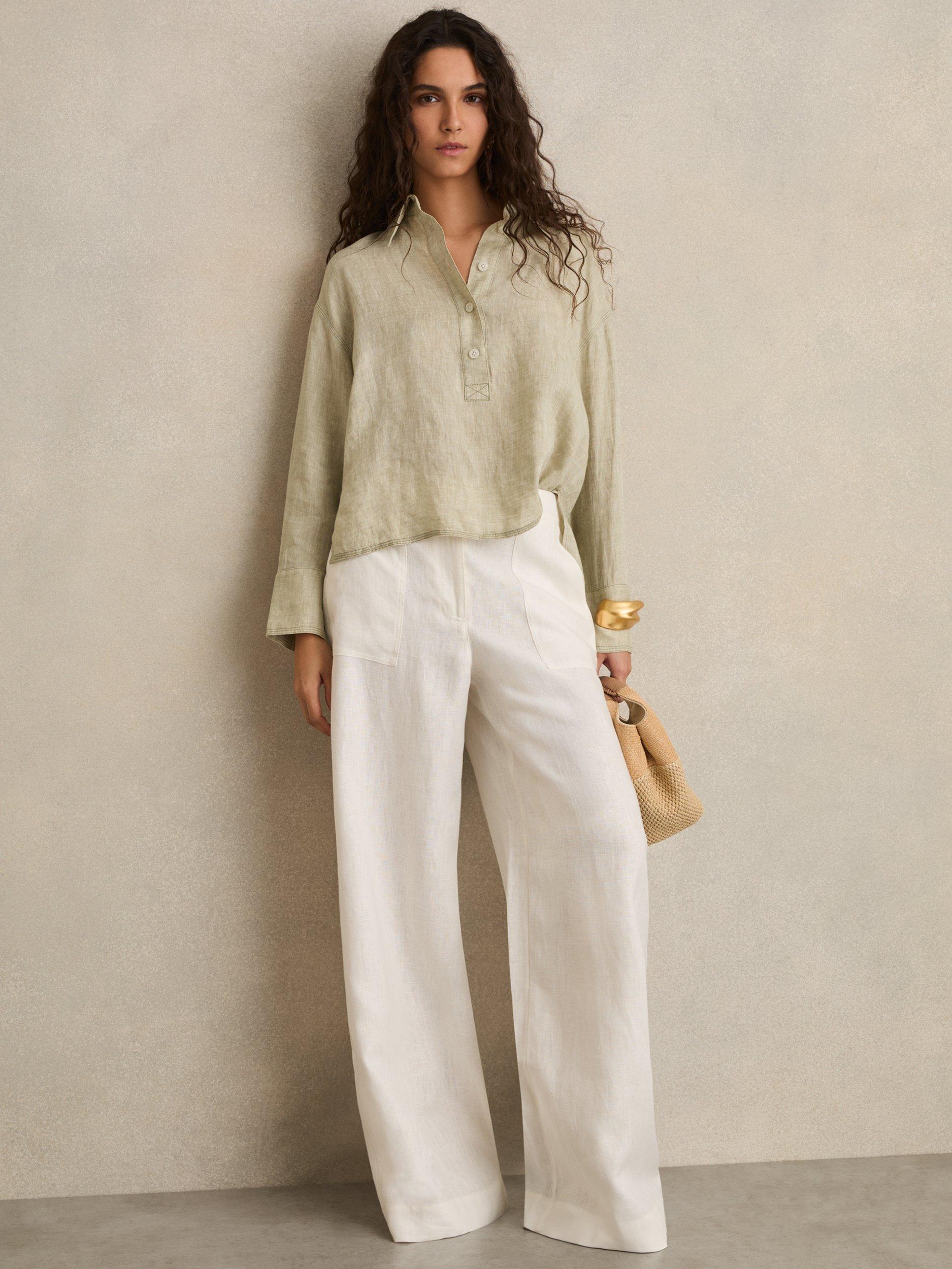 Product image 4 of 5, which shows Reiss Nina Pure Linen Shirt, Sage, 8