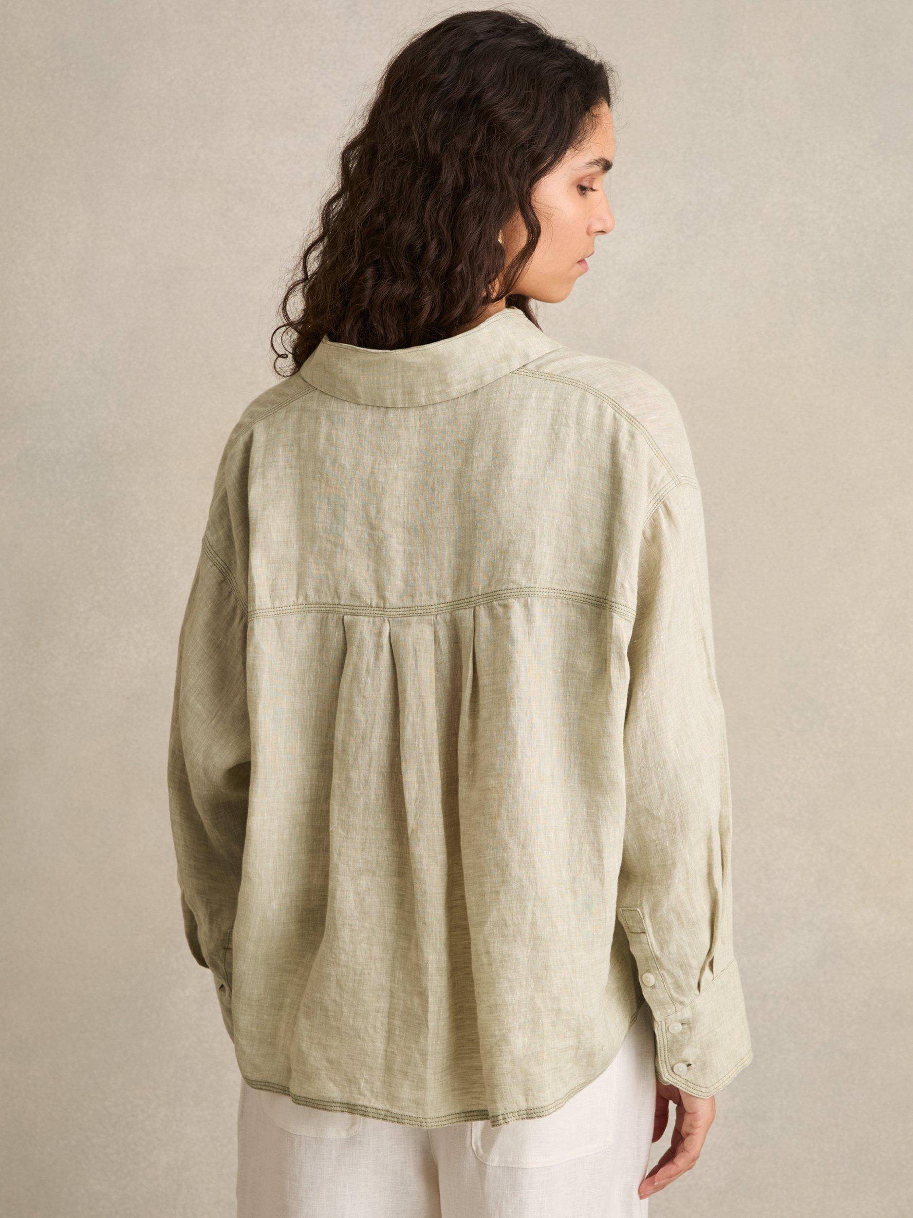 Product image 5 of 5, which shows Reiss Nina Pure Linen Shirt, Sage, 8