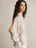 Reiss Reenie Button Sleeve Pure Silk Shirt, Stone
