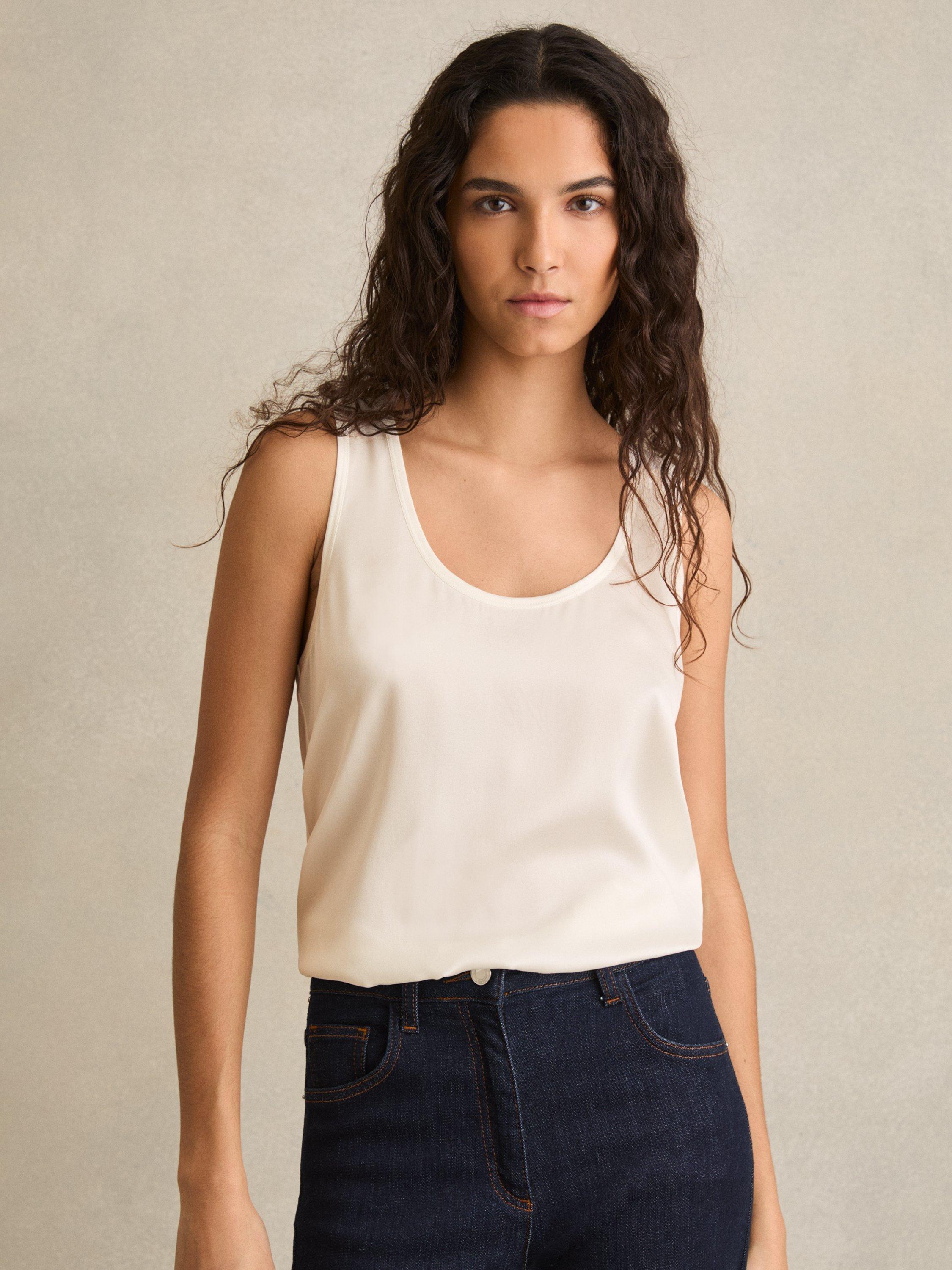 Product image 1 of 5, which shows Reiss Ruby Silk Blend Front Vest Top, White, XS