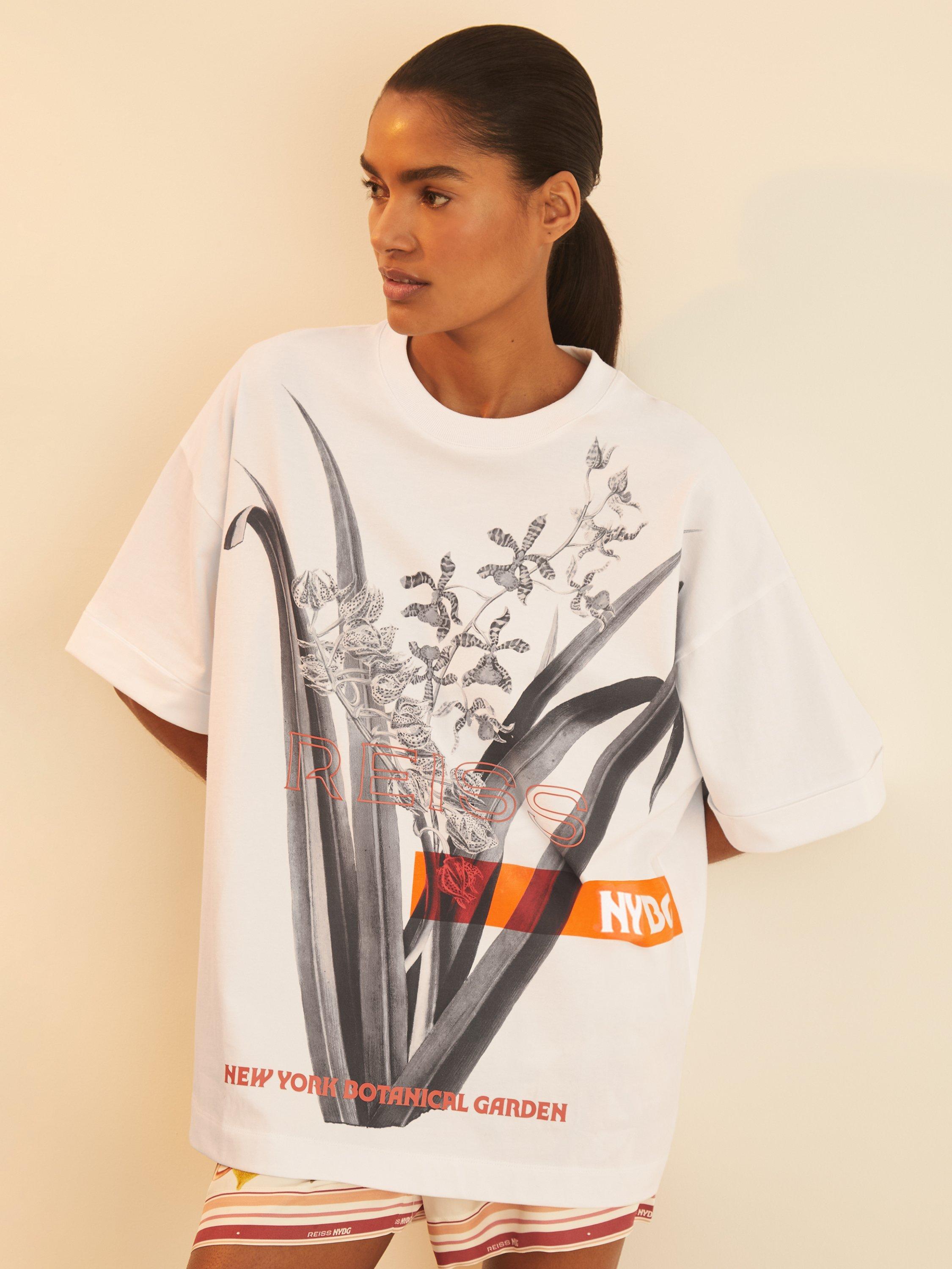 Reiss New York Botanical Gardens Spencer Floral Graphic Oversized T-Shirt, Ivory