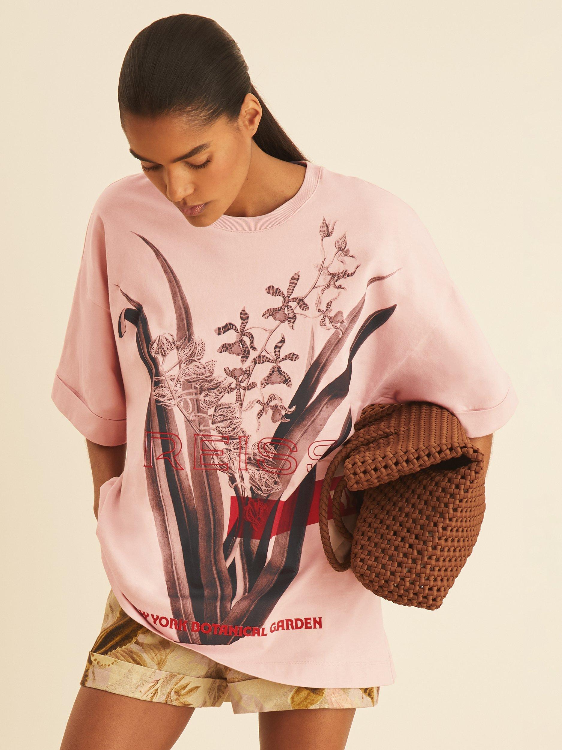 Reiss New York Botanical Gardens Spencer Floral Graphic Oversized T-Shirt, Pink