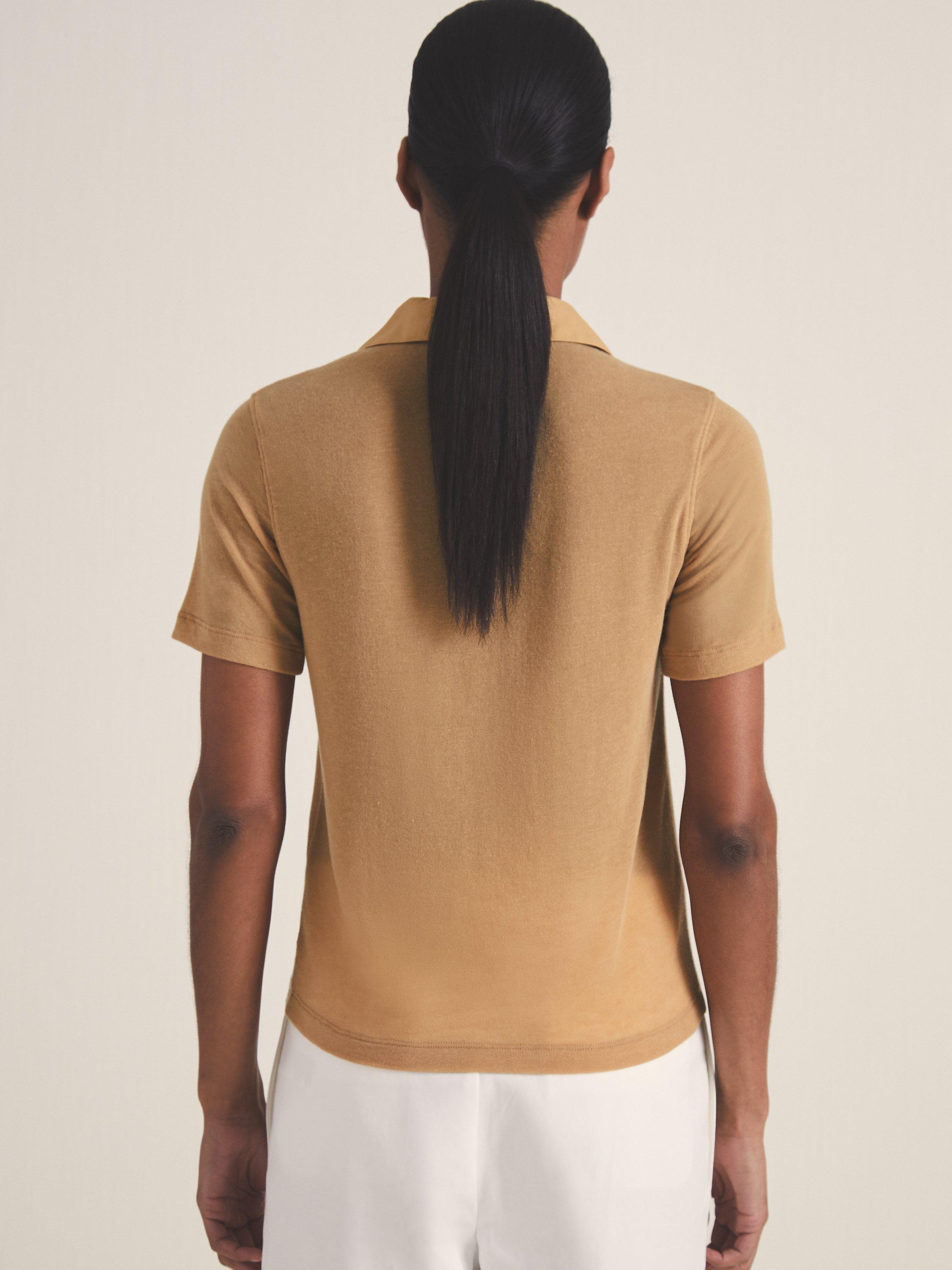 Product image 2 of 5, which shows Reiss Les 100 Ciels Wren Polo Top, Tan, XS