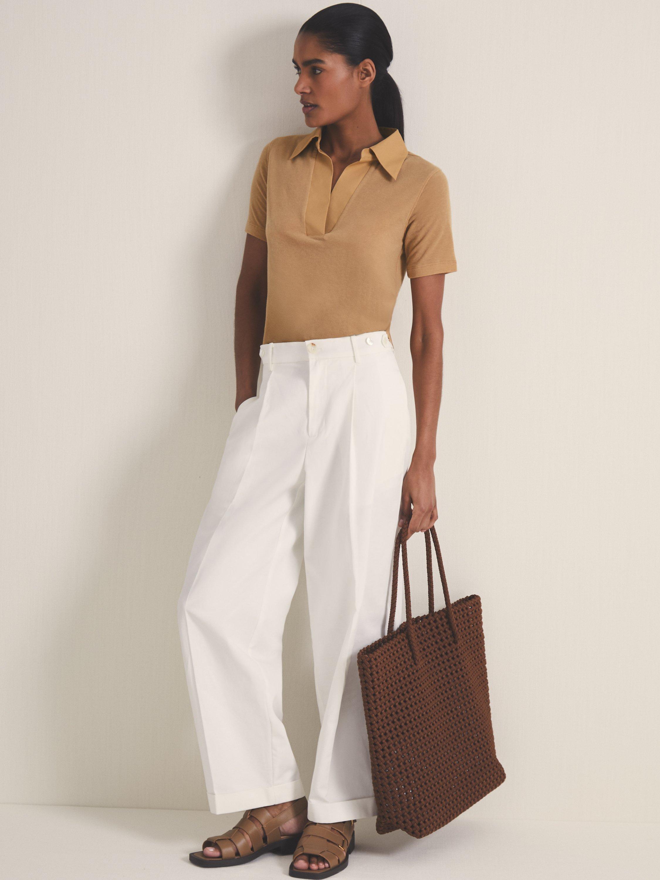 Product image 4 of 5, which shows Reiss Les 100 Ciels Wren Polo Top, Tan, XS