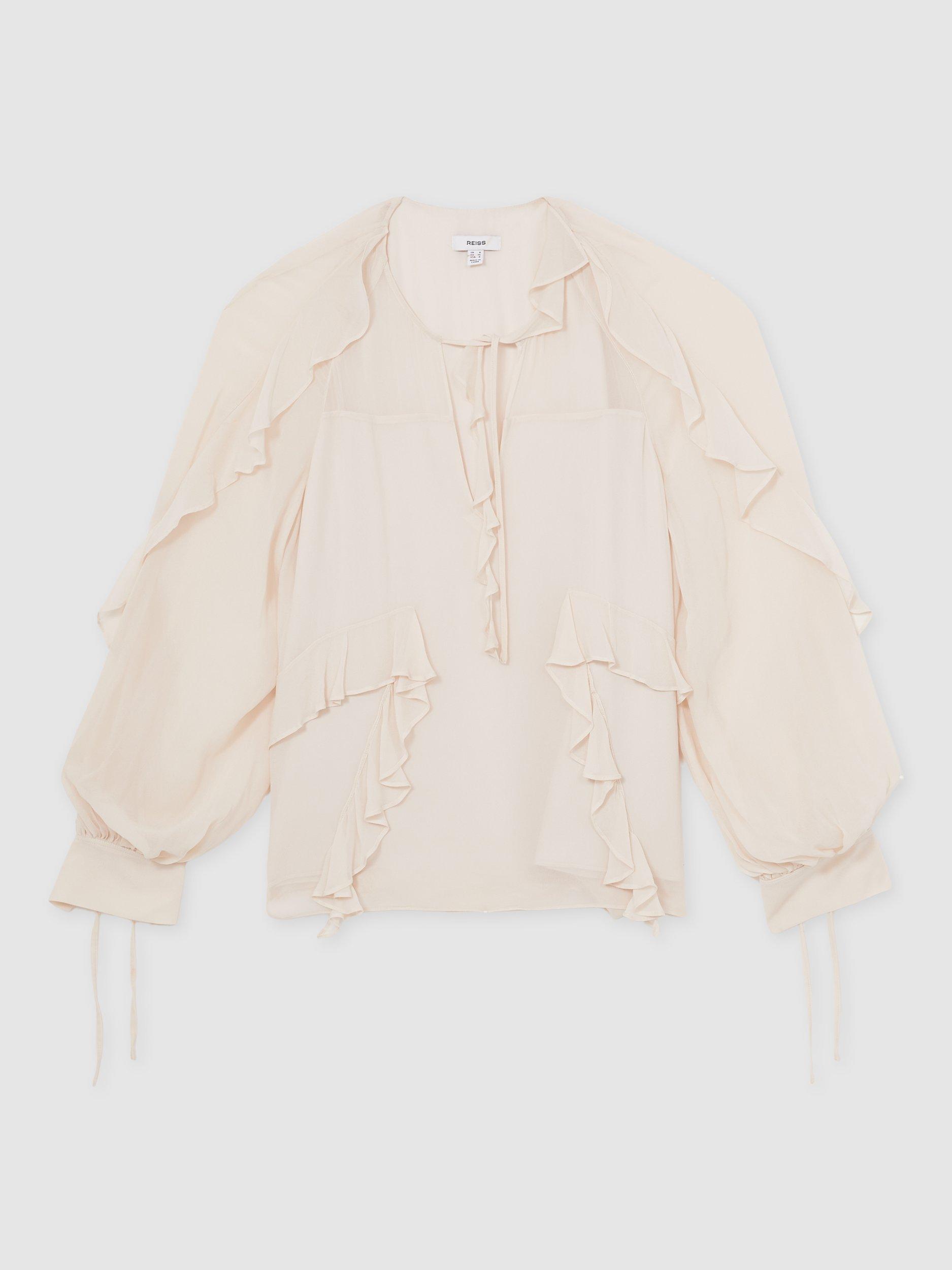 Product image 3 of 5, which shows Reiss Zaria Ruffle Blouse, Pale Pink, 8