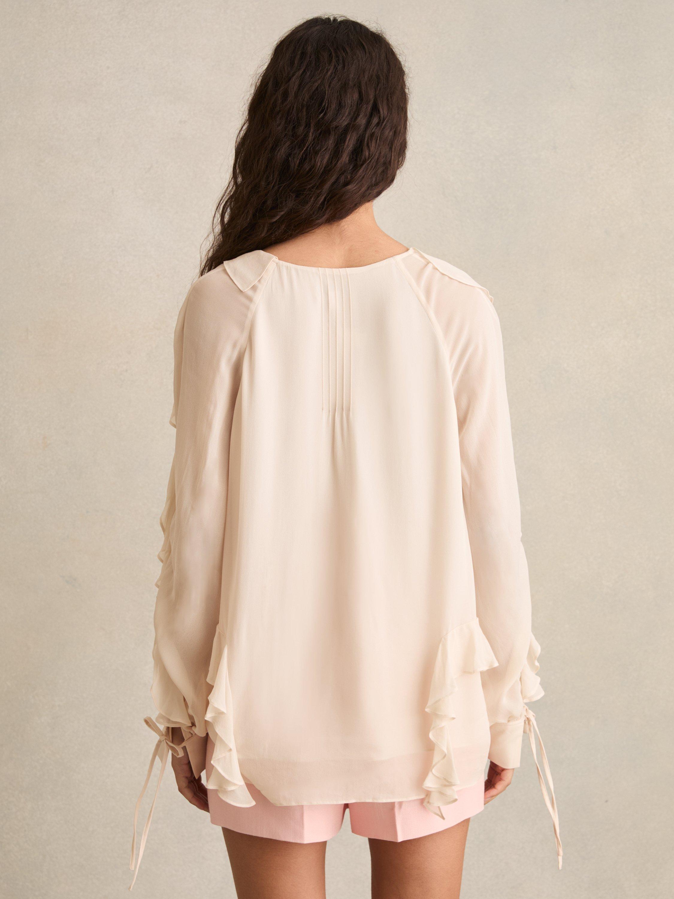 Product image 5 of 5, which shows Reiss Zaria Ruffle Blouse, Pale Pink, 8