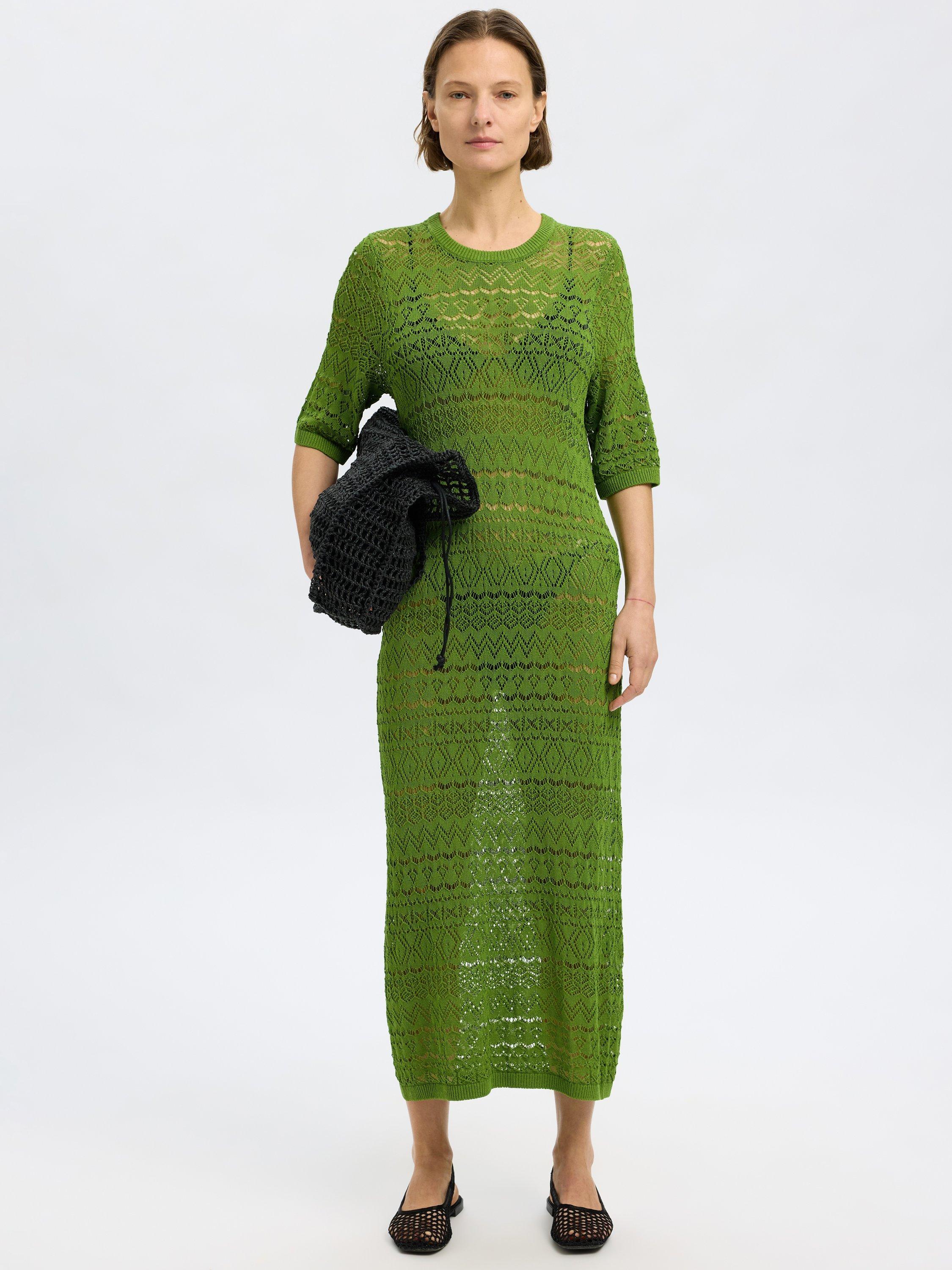 Product image 1 of 5, which shows SELECTED FEMME Short Sleeve Open Knit Midi Dress, Green, XS