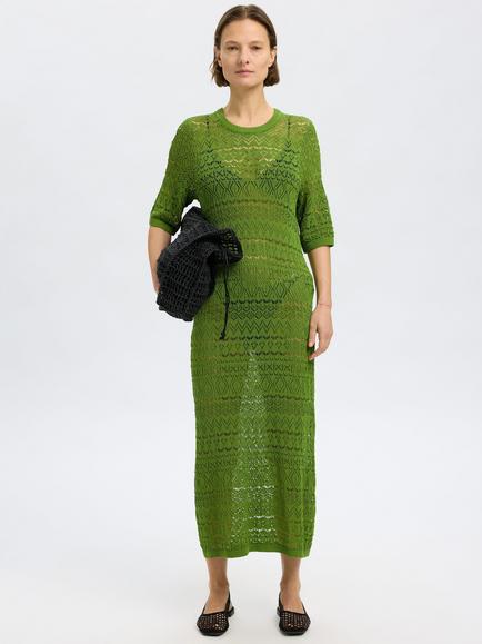 Selected Short Sleeve Open Knit Midi Dress containing LENZING™ ECOVERO™ Viscose, Spindle Tree