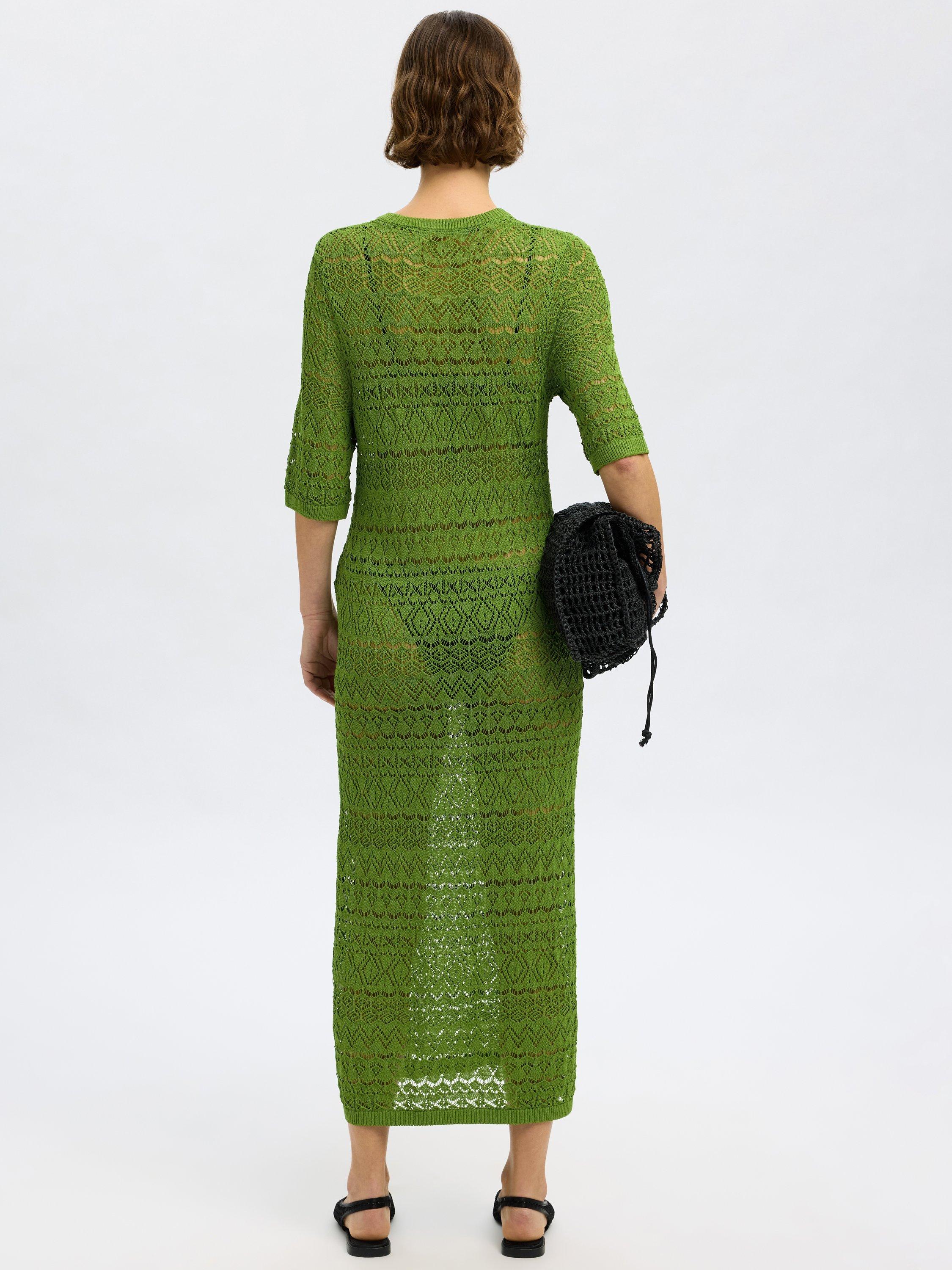 Product image 3 of 5, which shows SELECTED FEMME Short Sleeve Open Knit Midi Dress, Green, XS
