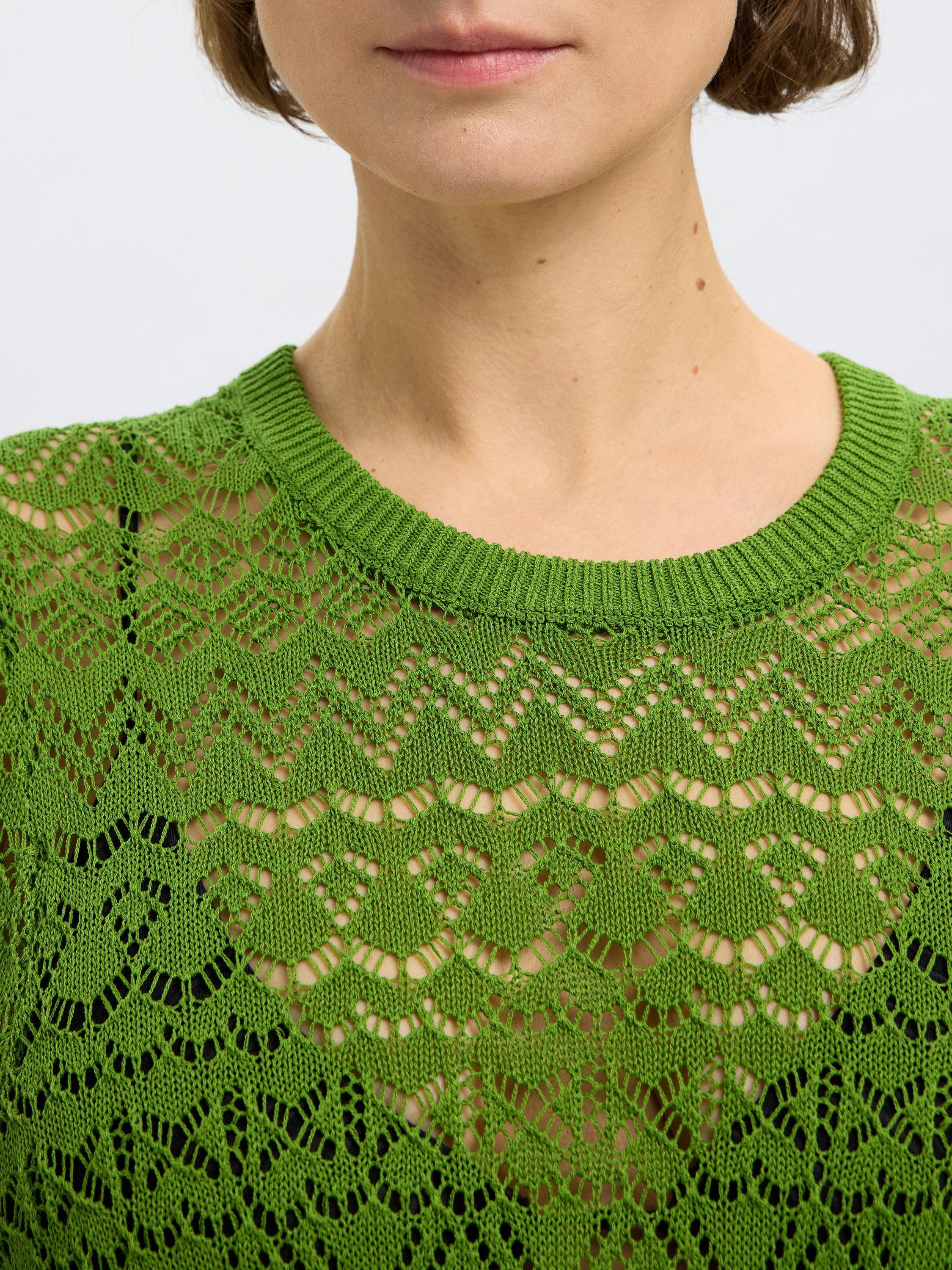 Product image 4 of 5, which shows SELECTED FEMME Short Sleeve Open Knit Midi Dress, Green, XS