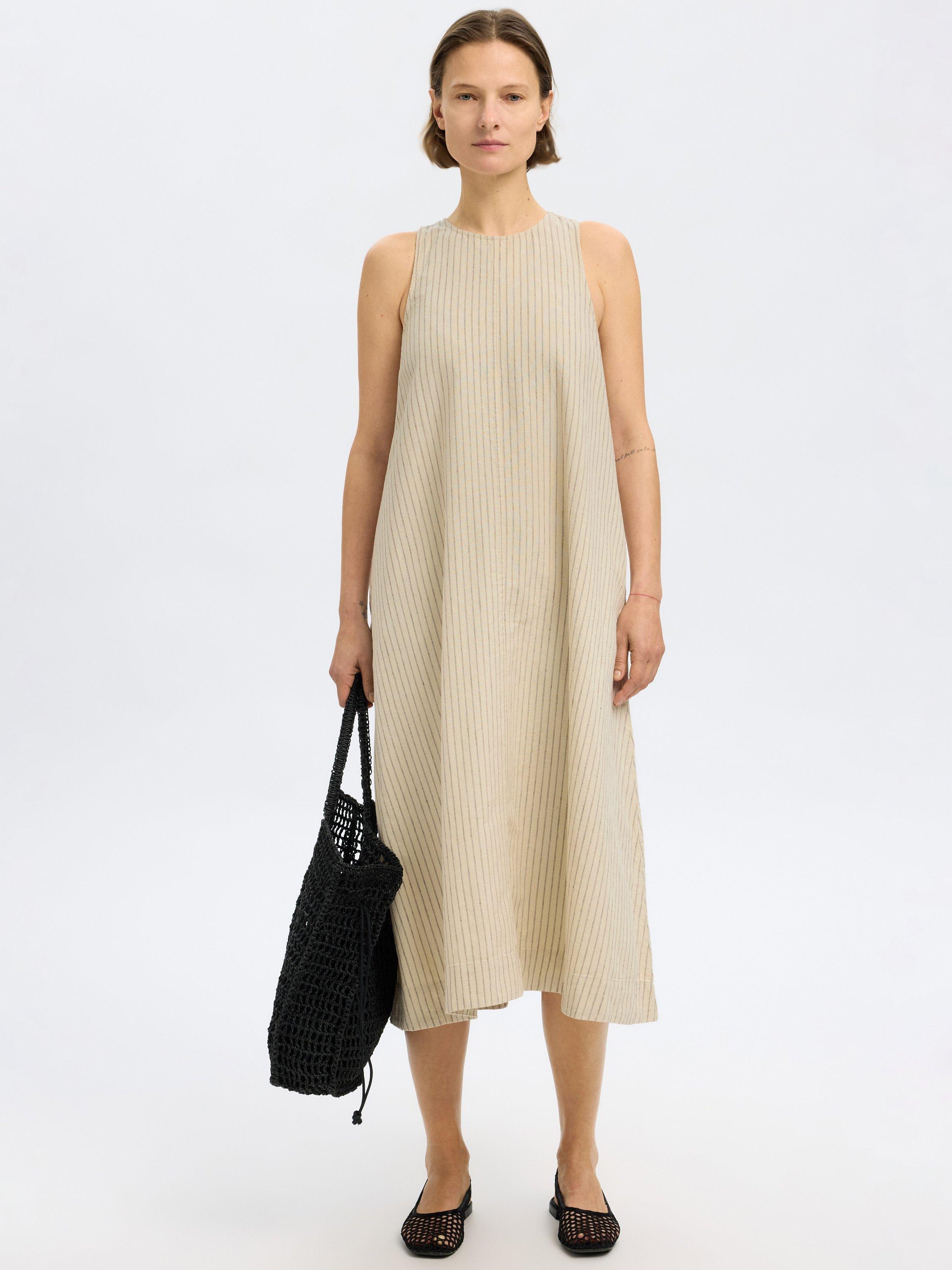 Product image 1 of 8, which shows Selected Johanna Stripe Sleeveless Dress, Birchx, 34