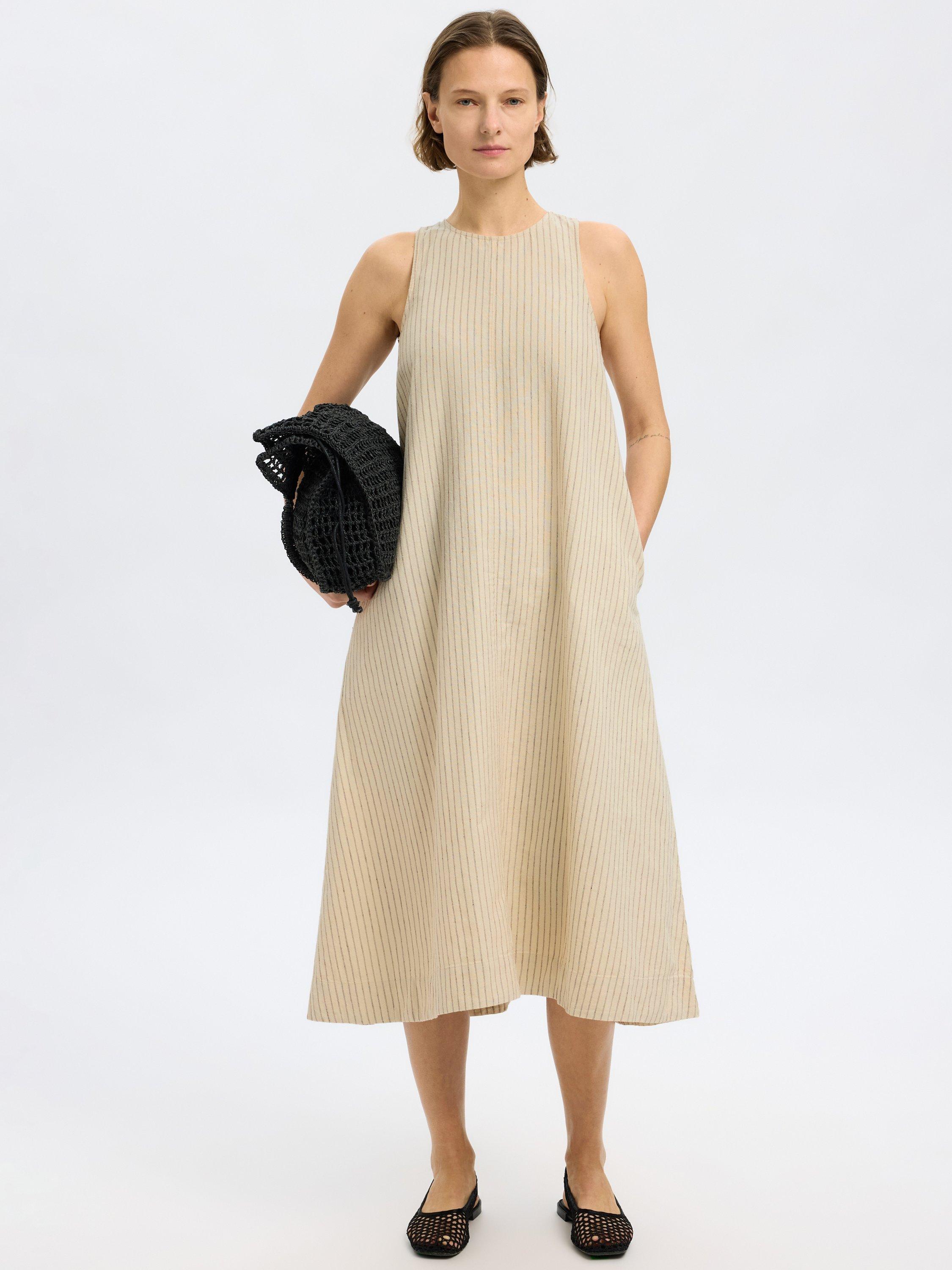 Product image 2 of 8, which shows Selected Johanna Stripe Sleeveless Dress, Birchx, 34