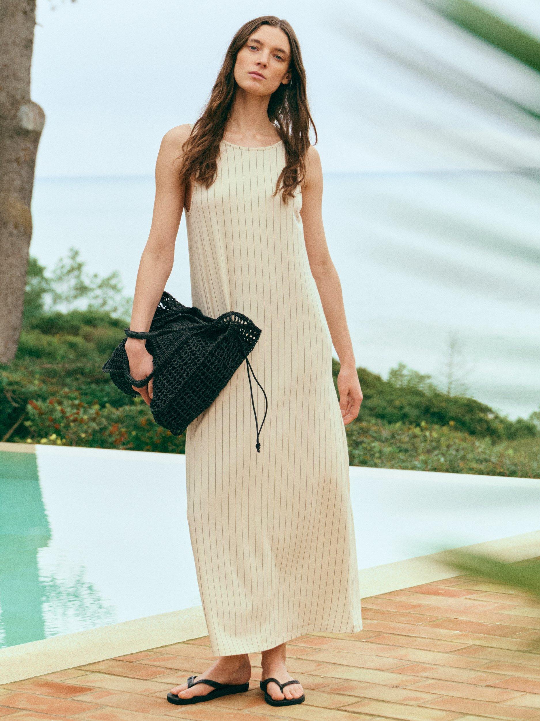 Product image 8 of 8, which shows Selected Johanna Stripe Sleeveless Dress, Birchx, 34
