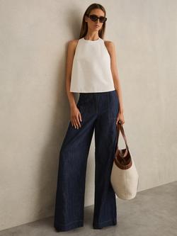 Reiss Ashby Linen Rich Wide Leg Trousers, Indigo, Indigo
