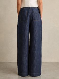 Reiss Ashby Linen Rich Wide Leg Trousers, Indigo - view 2, Indigo