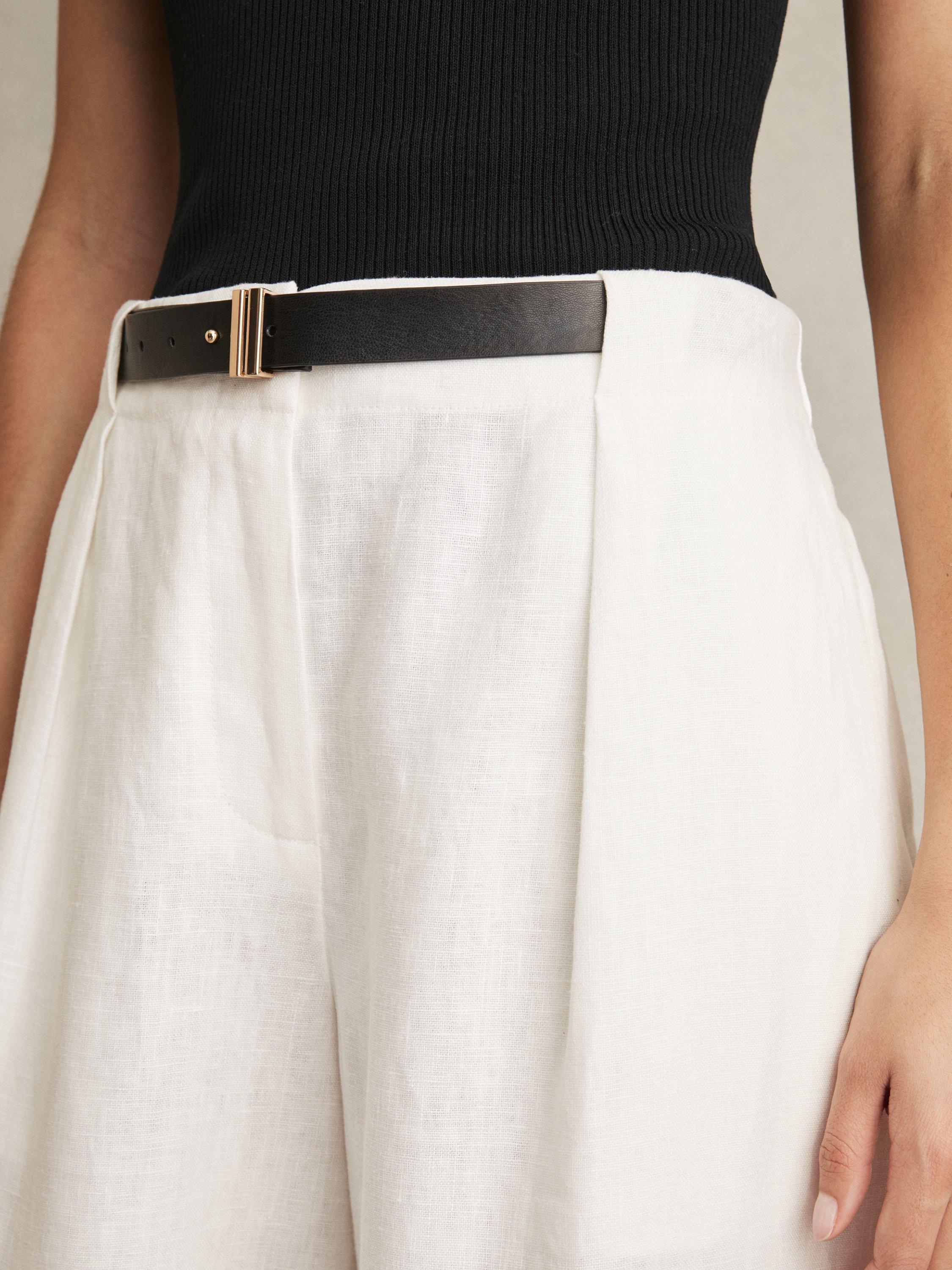 Product image 2 of 5, which shows Reiss Analise Belt Detail Pure Linen Trousers, White, 6R