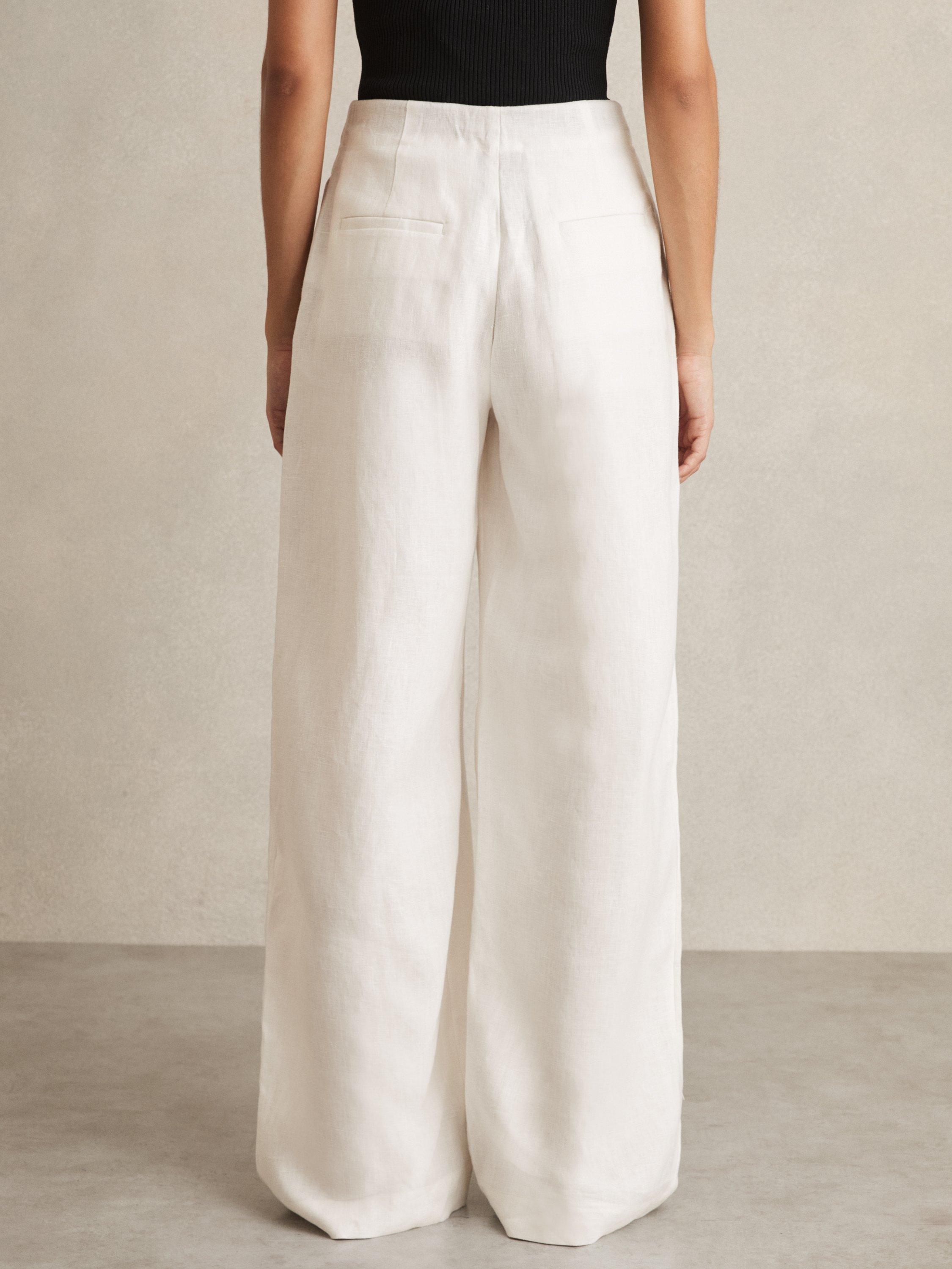 Product image 4 of 5, which shows Reiss Analise Belt Detail Pure Linen Trousers, White, 6R