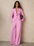 Reiss Raine Linen Blend Wide Leg Trousers, Pink