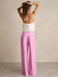 Reiss Raine Linen Blend Wide Leg Trousers, Pink