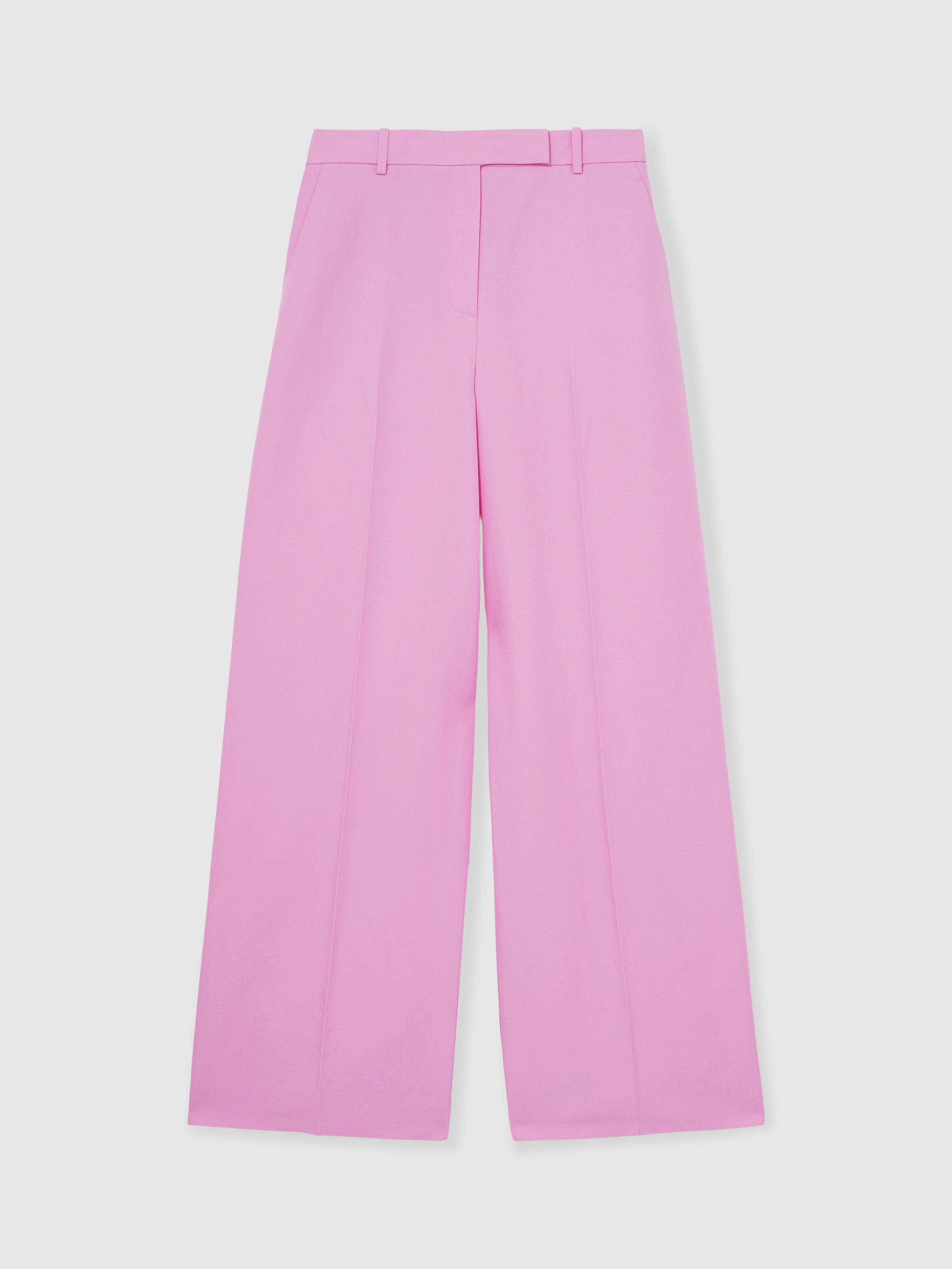 Product image 3 of 5, which shows Reiss Raine Linen Blend Wide Leg Trousers, Pink, 6R