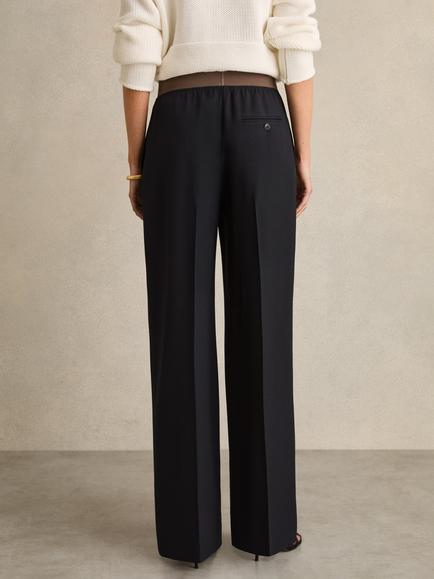 Reiss Wilde Contrast Elasticated Waist Wide Leg Trousers - view 2, Navy