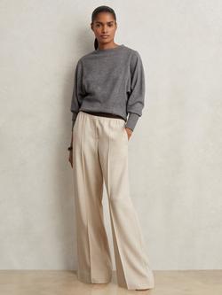 Reiss Wilde Contrast Elasticated Waist Wide Leg Trousers, Neutral