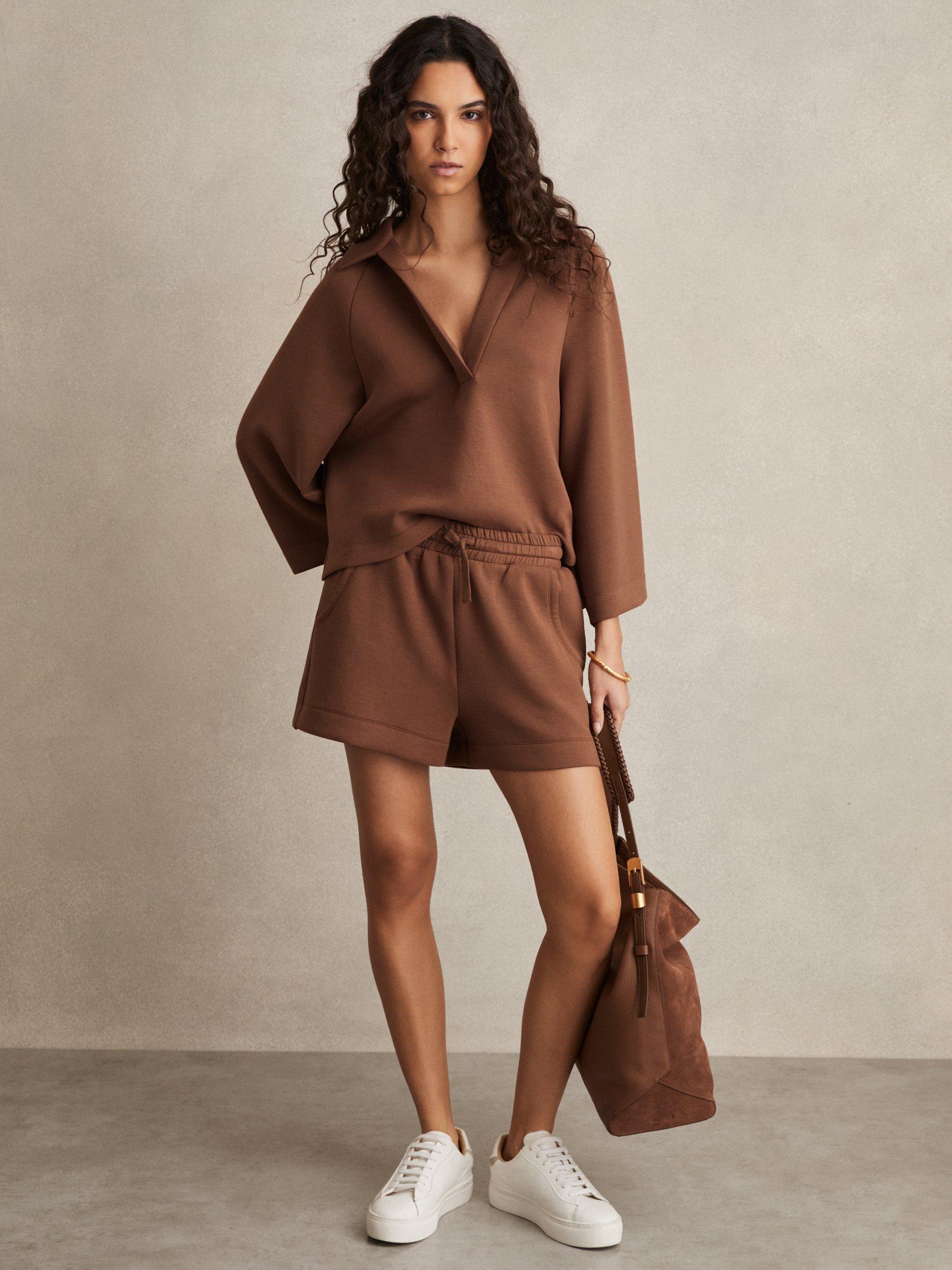 Product image 1 of 5, which shows Reiss Jodie Polo Neck Oversized Sweatshirt, Toffee Brown, XS