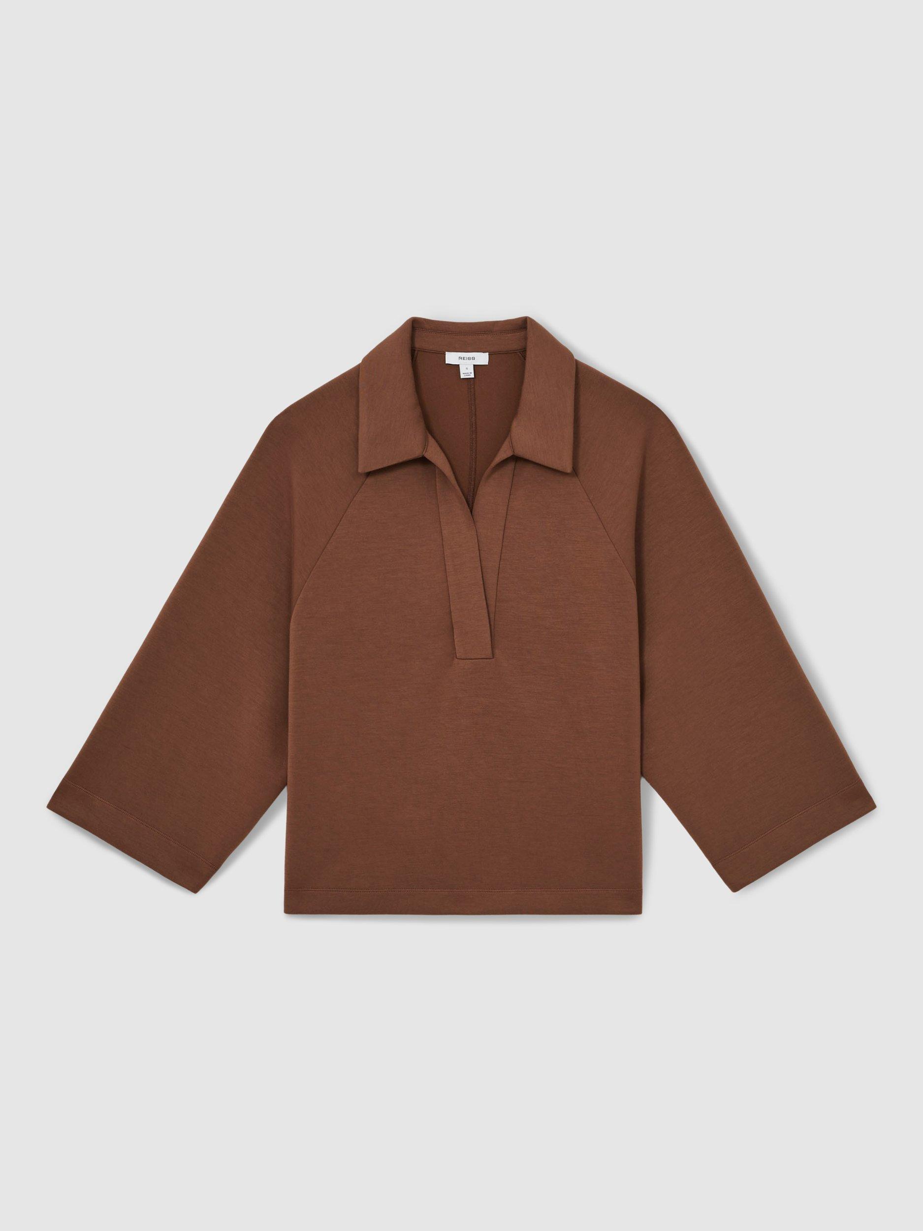 Product image 3 of 5, which shows Reiss Jodie Polo Neck Oversized Sweatshirt, Toffee Brown, XS