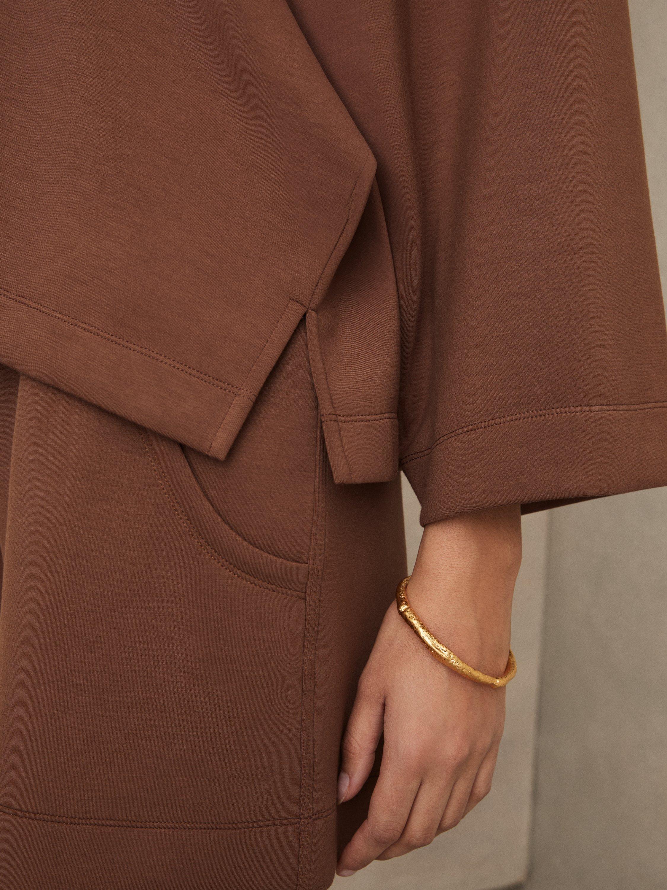 Product image 5 of 5, which shows Reiss Jodie Polo Neck Oversized Sweatshirt, Toffee Brown, XS