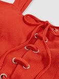 Reiss Fabienne Lace-Up Front Swimsuit, Orange