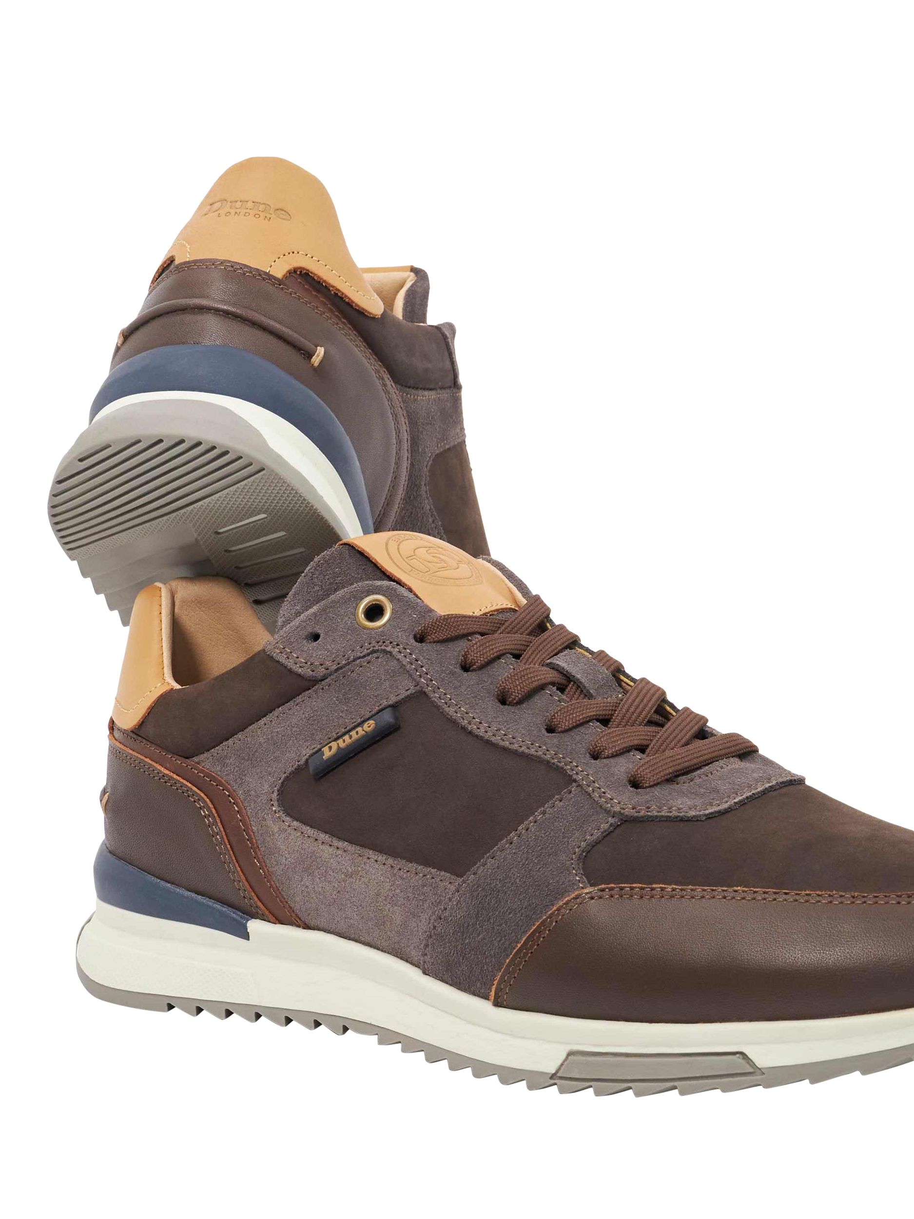 Product image 5 of 5, which shows Dune London Teffy Suede Blend Lace Up Running Trainers, Brown, 6