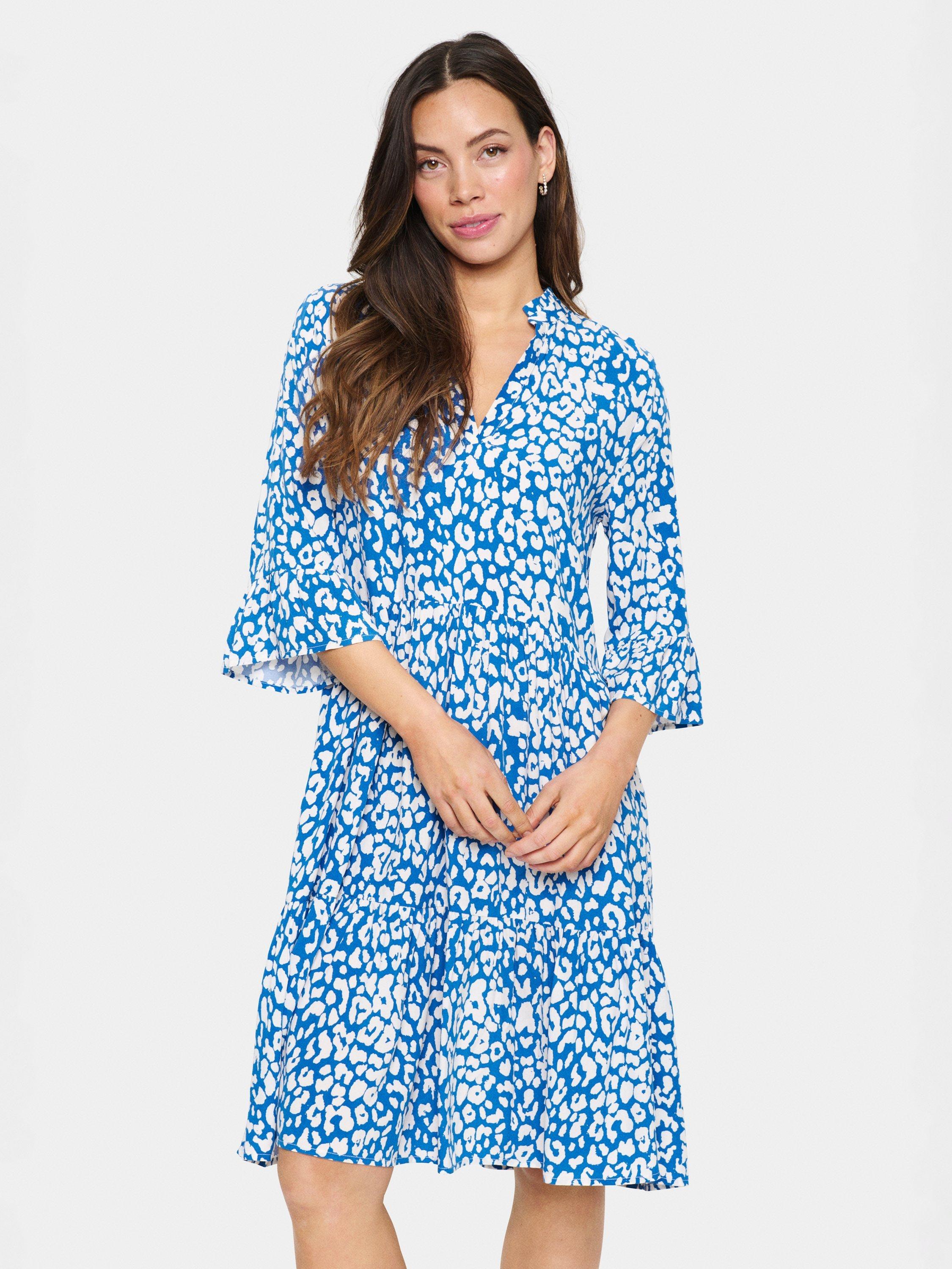 Product image 3 of 6, which shows Saint Tropez Eda Animal Print Tiered Dress, Blue/White, M