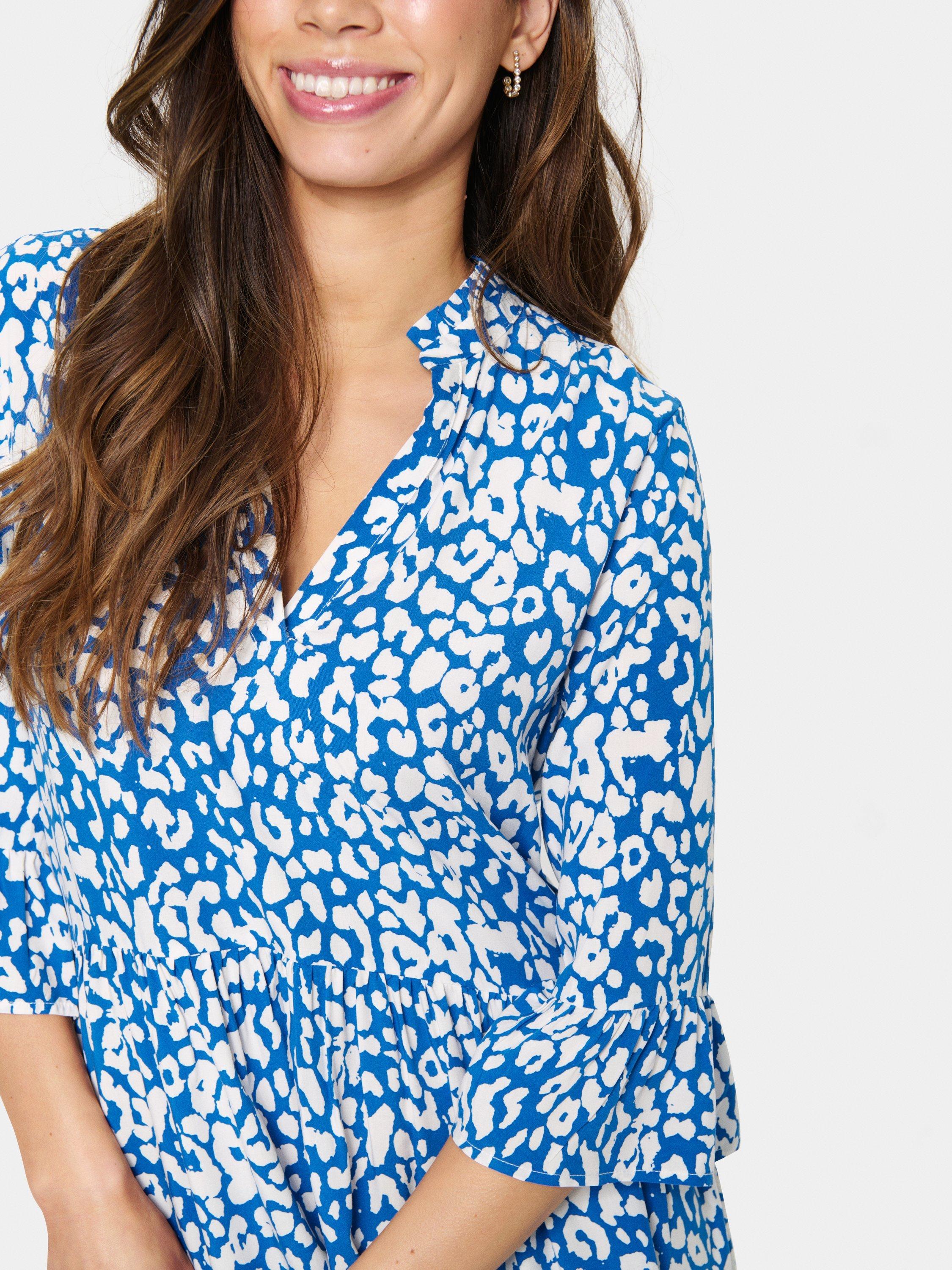 Product image 4 of 6, which shows Saint Tropez Eda Animal Print Tiered Dress, Blue/White, M