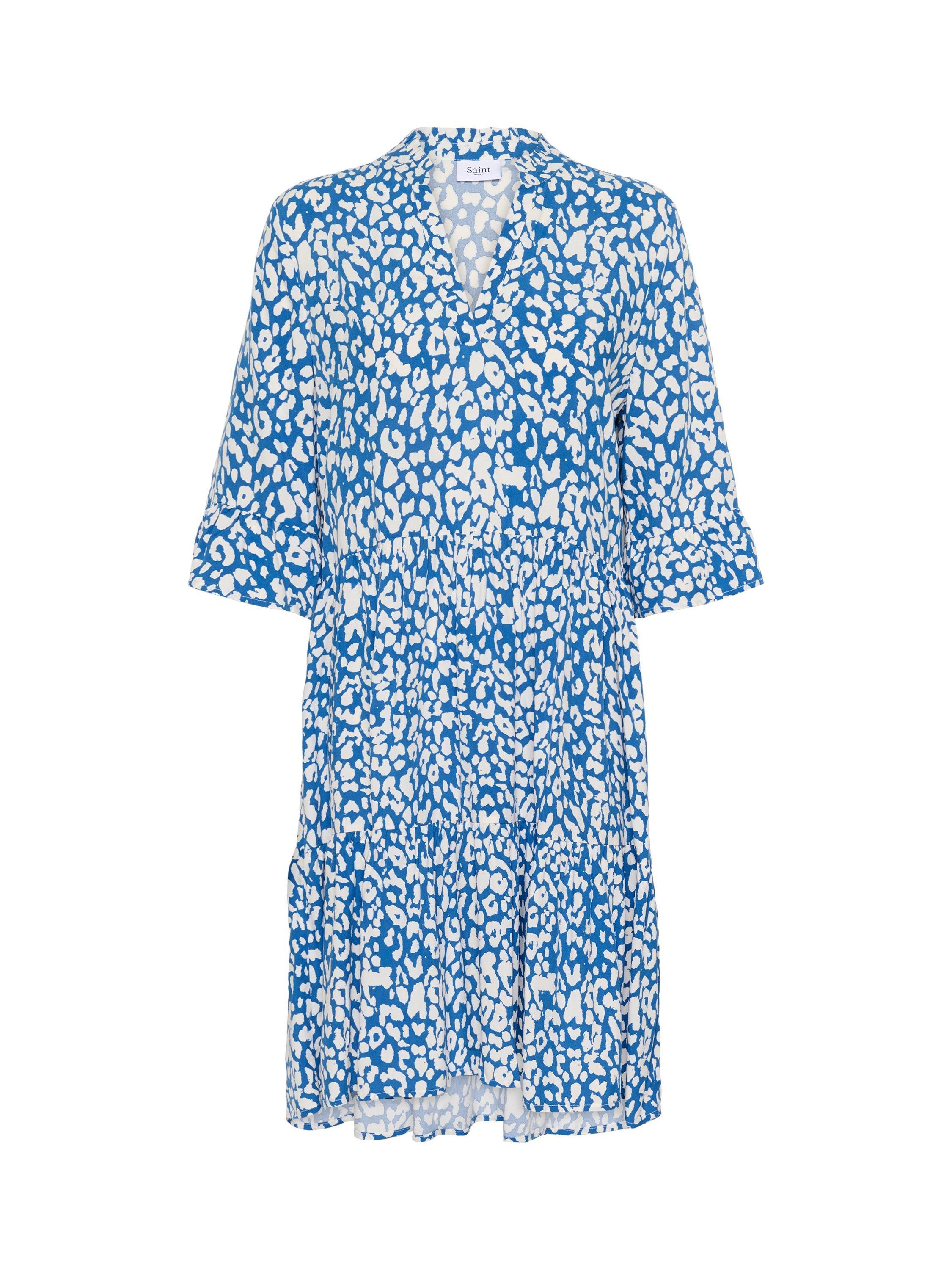Product image 5 of 6, which shows Saint Tropez Eda Animal Print Tiered Dress, Blue/White, M