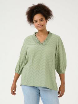 KAFFE Curve Vitana Frill V-Neck Top, Oil Green, Oil Green