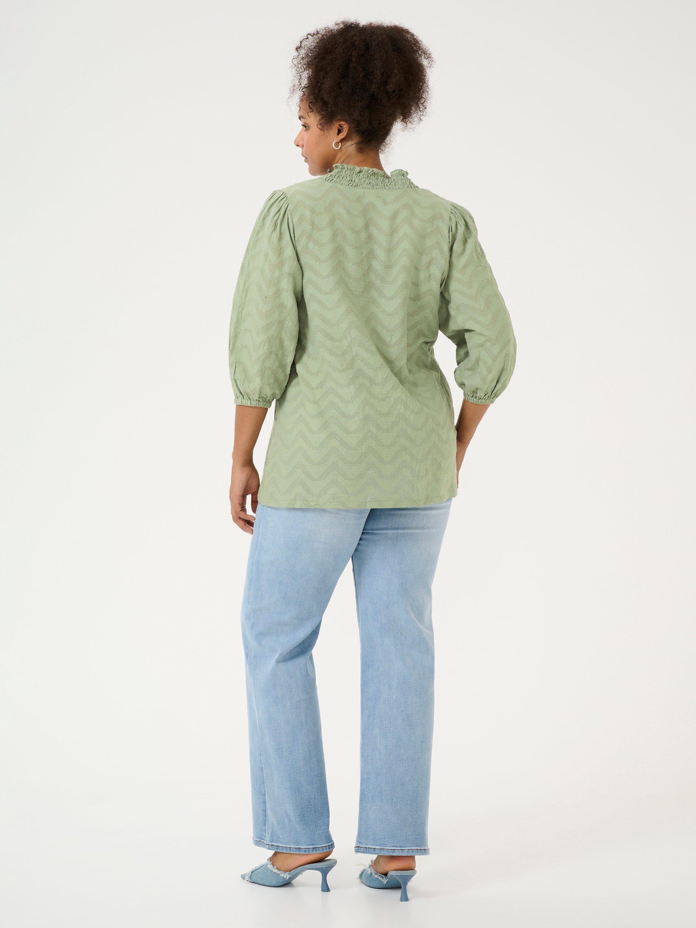 Product image 2 of 6, which shows KAFFE Curve Vitana Frill V-Neck Top, Oil Green, 20